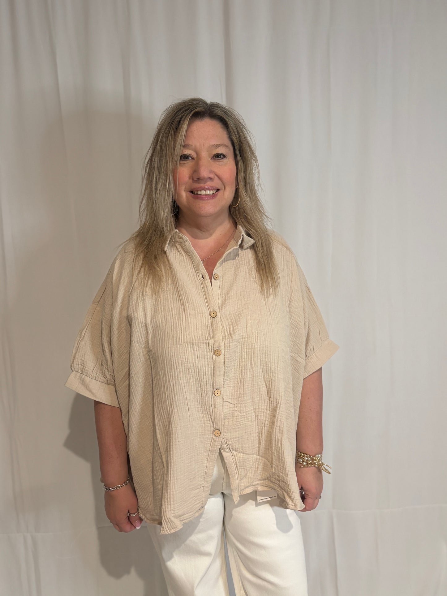 Linen Bubble Sleeve Top