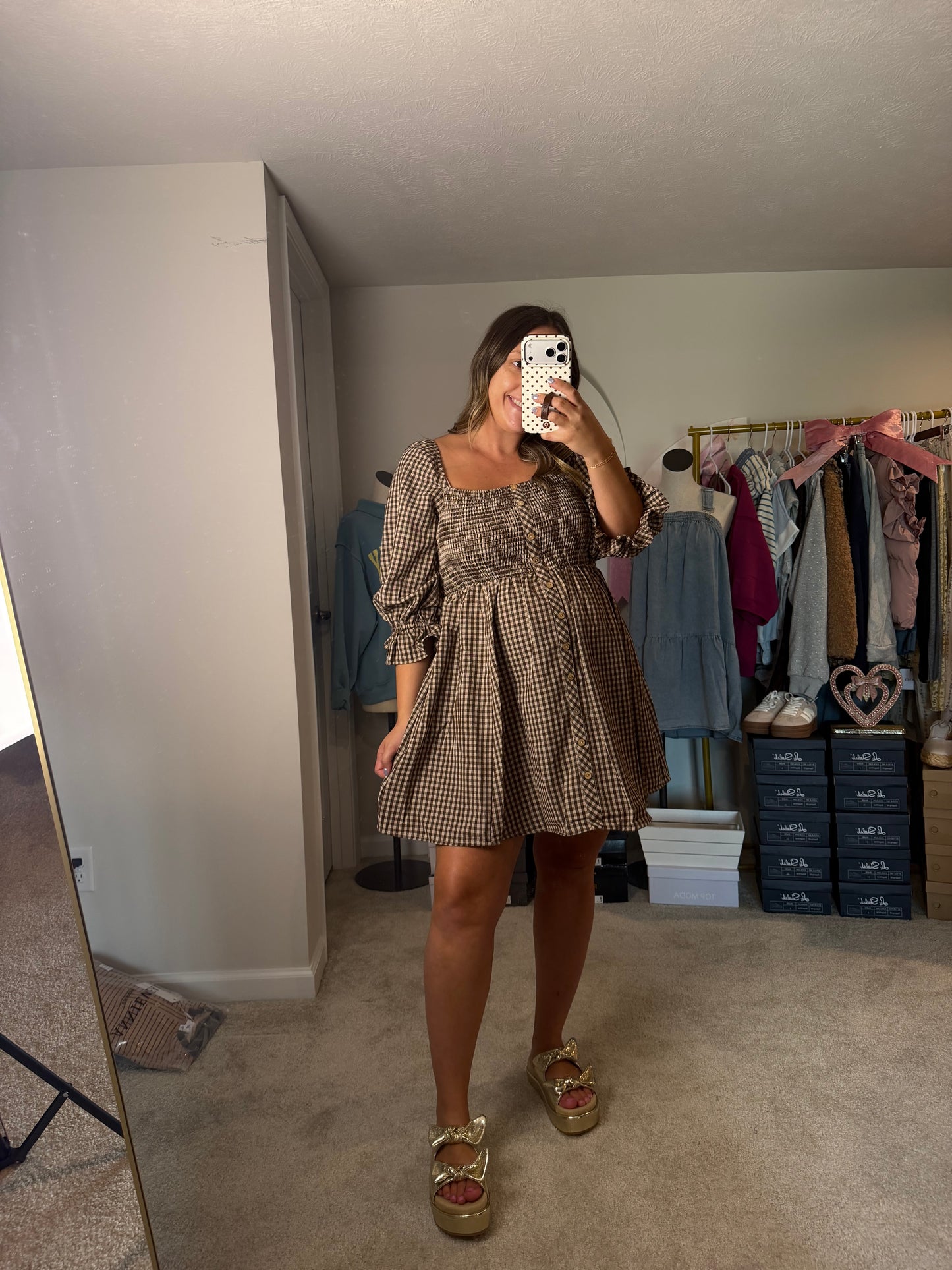 PRE ORDER: BROWN GINGHAM MINI DRESS (10/15 ship)