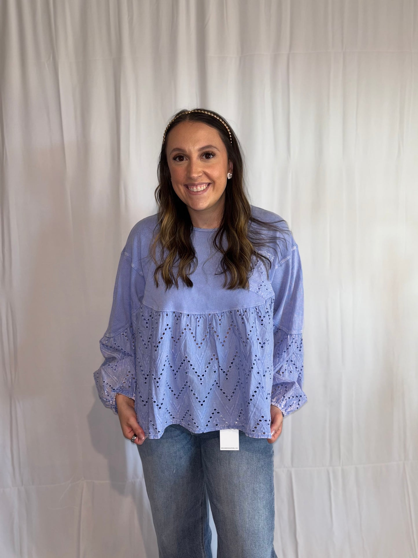 French Terry Eyelet Babydoll Top