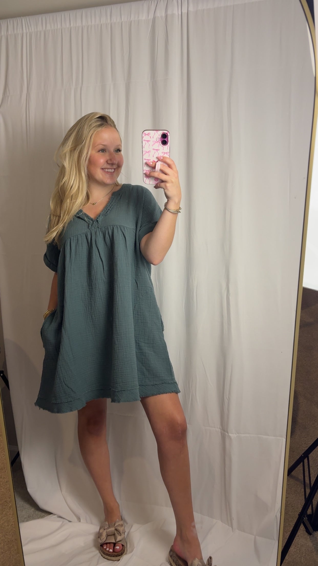 Ash Jade Linen Babydoll Dress