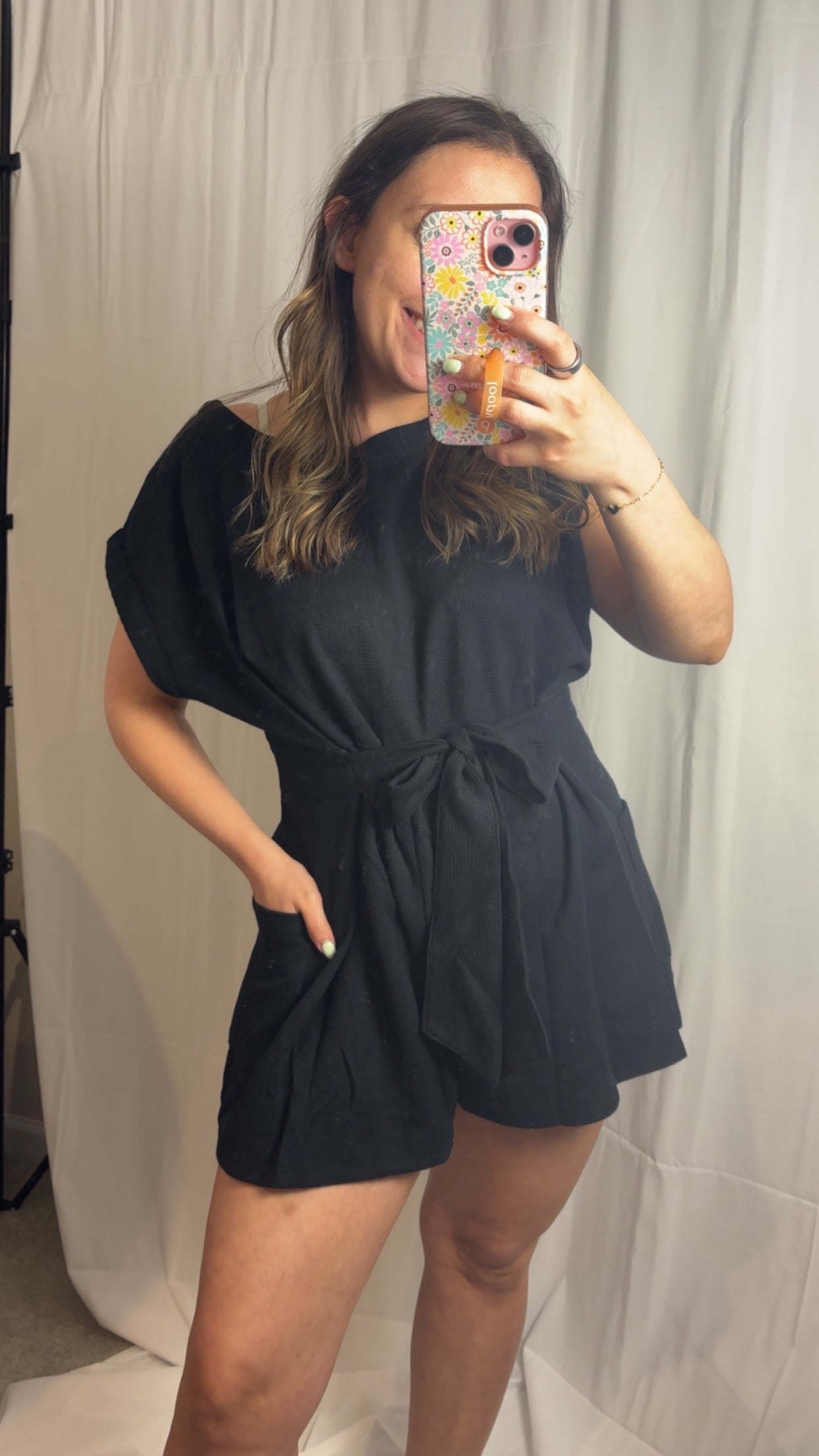 Waffle Romper - BLACK