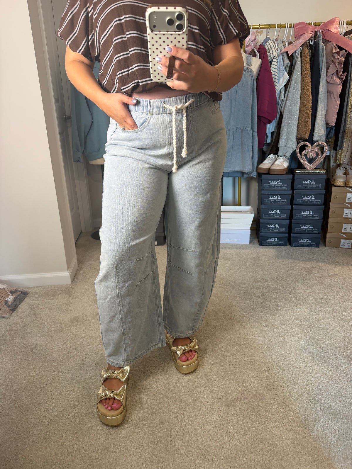 DRAWSTRING BARREL LEG DENIM