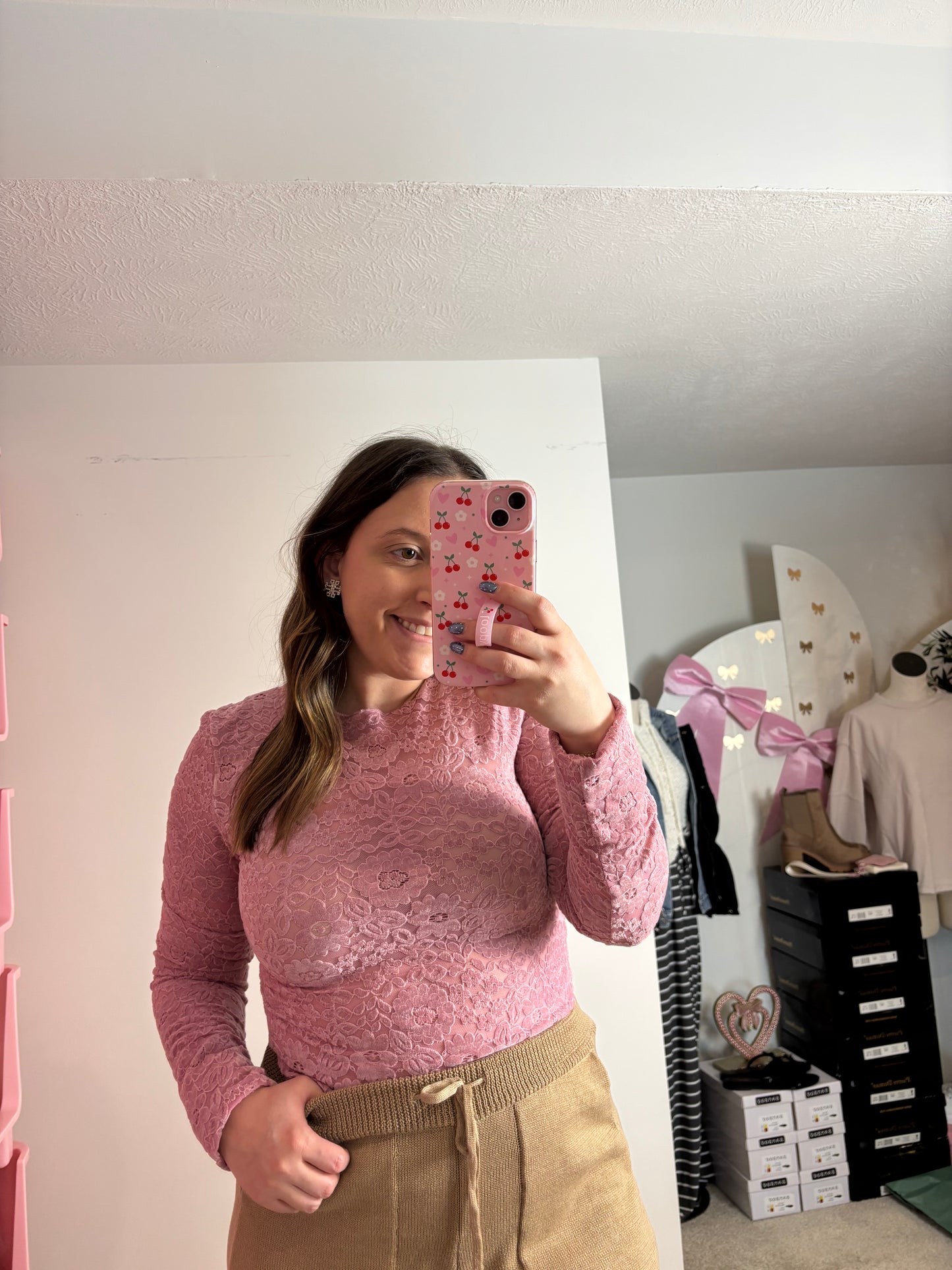 THE CELINA ~ VELVET PINK FLORAL LACE LAYERING TOP