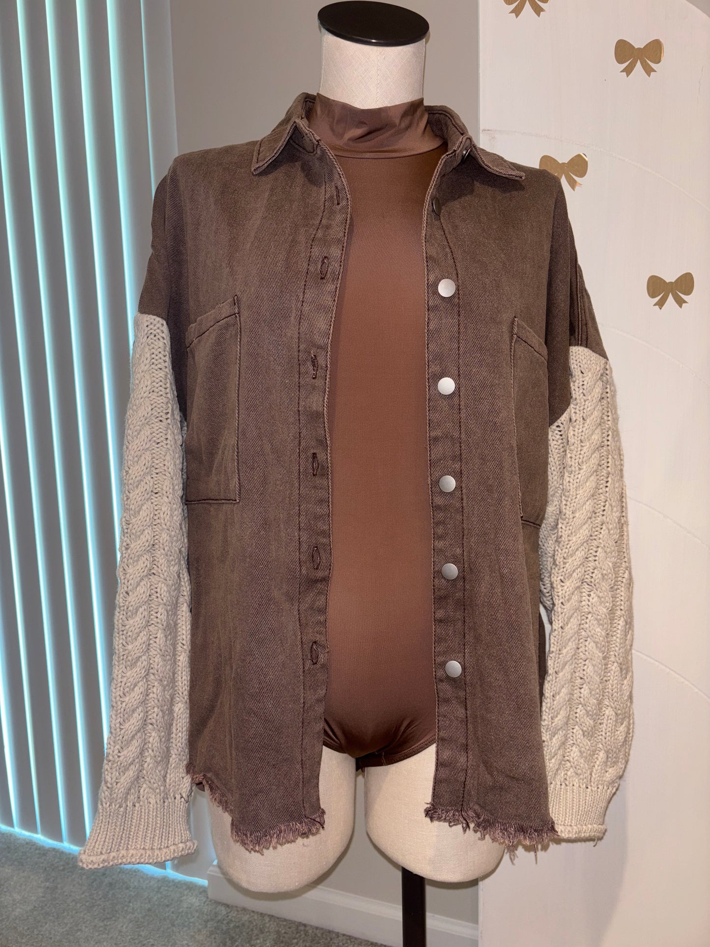 Chocolate Sweater Sleeve Shacket