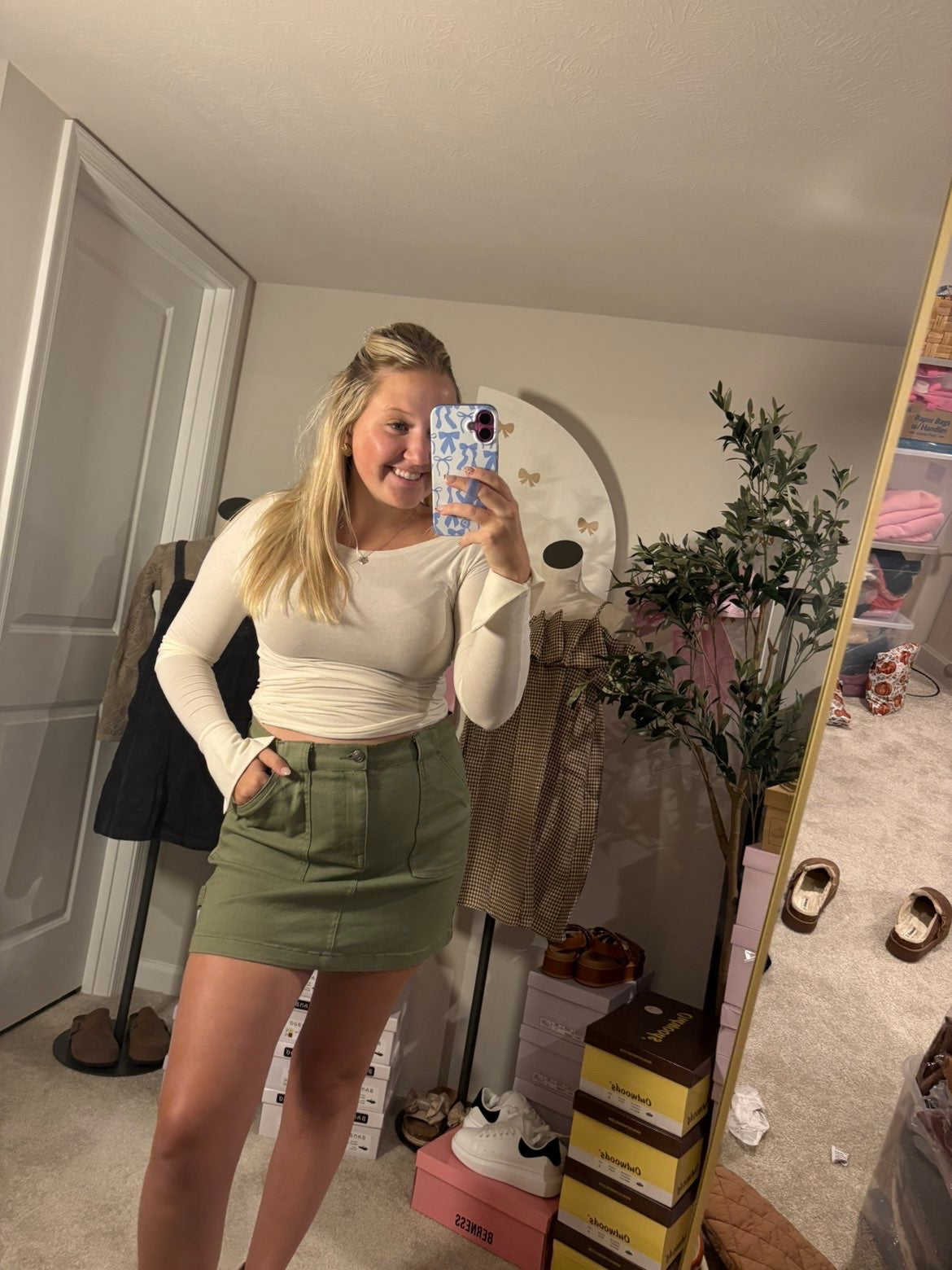 Stretch Cargo Denim Mini Skirt