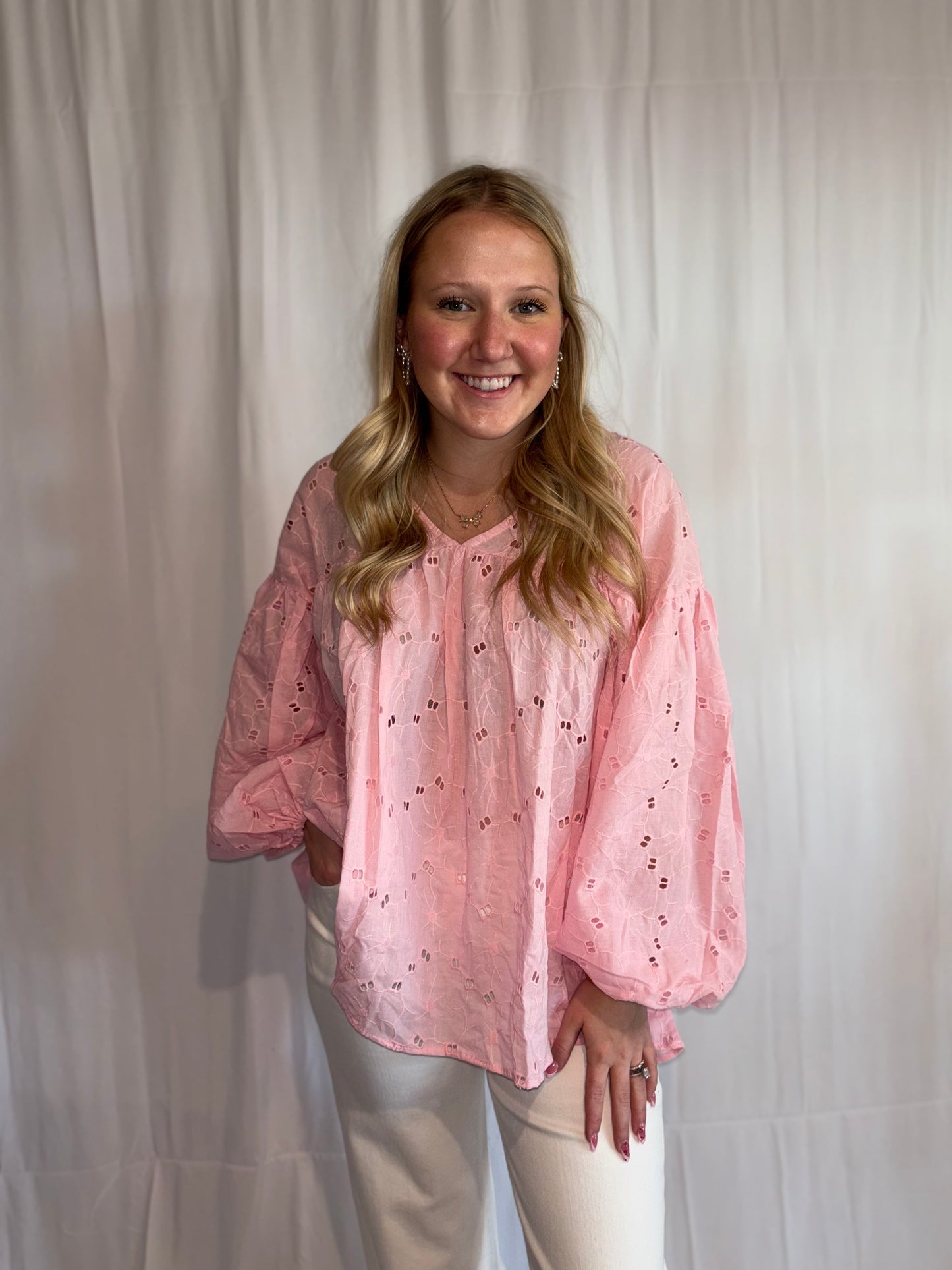 Eyelet Babydoll Top - Pink
