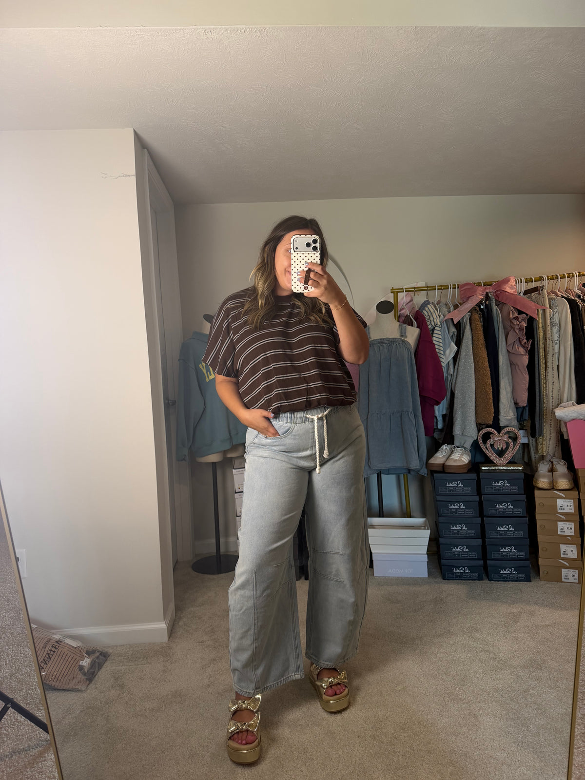 BROWN STRIPED BUBBLE TEE
