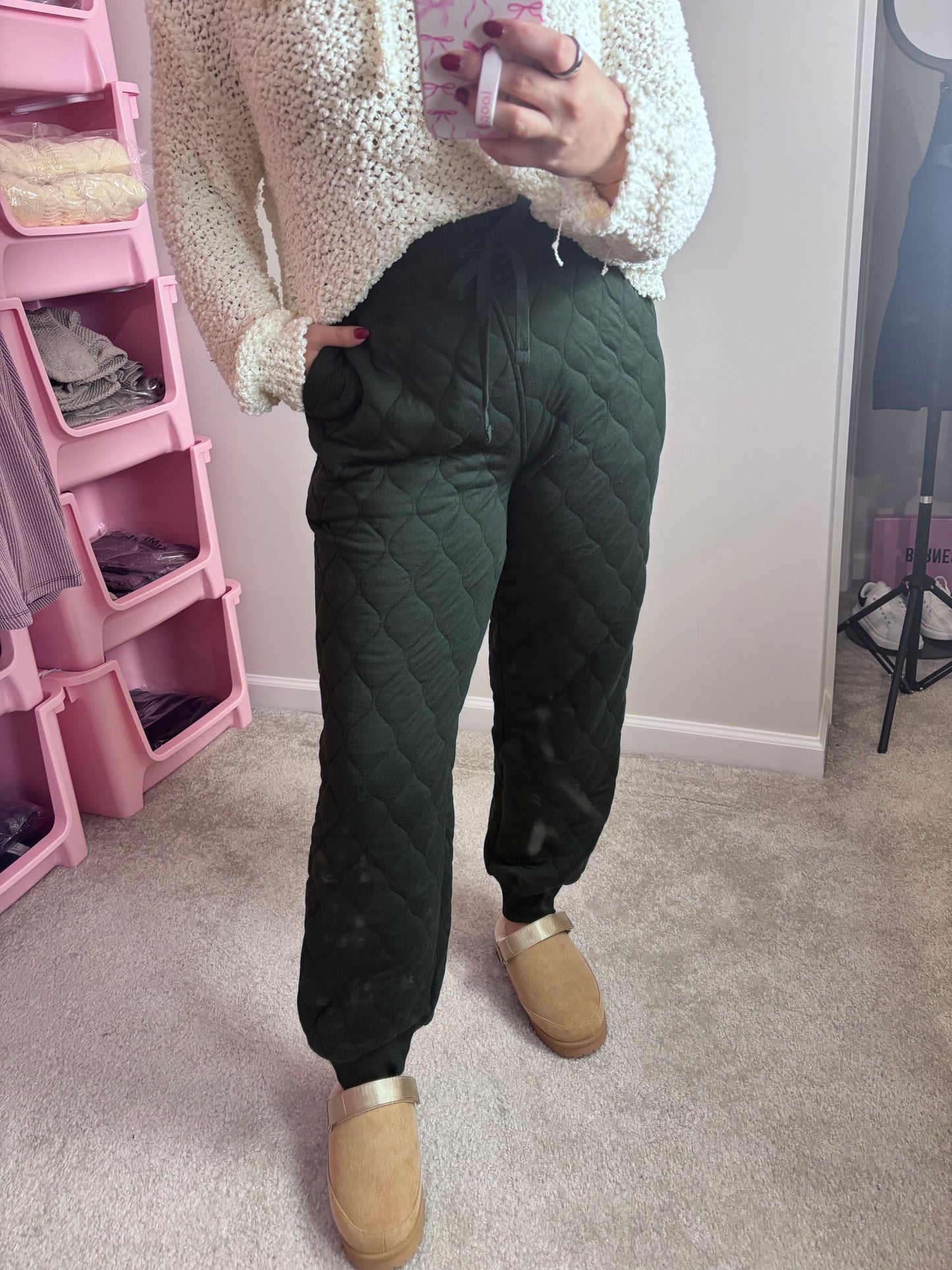 Quilted Jogger Pants - Deep Green