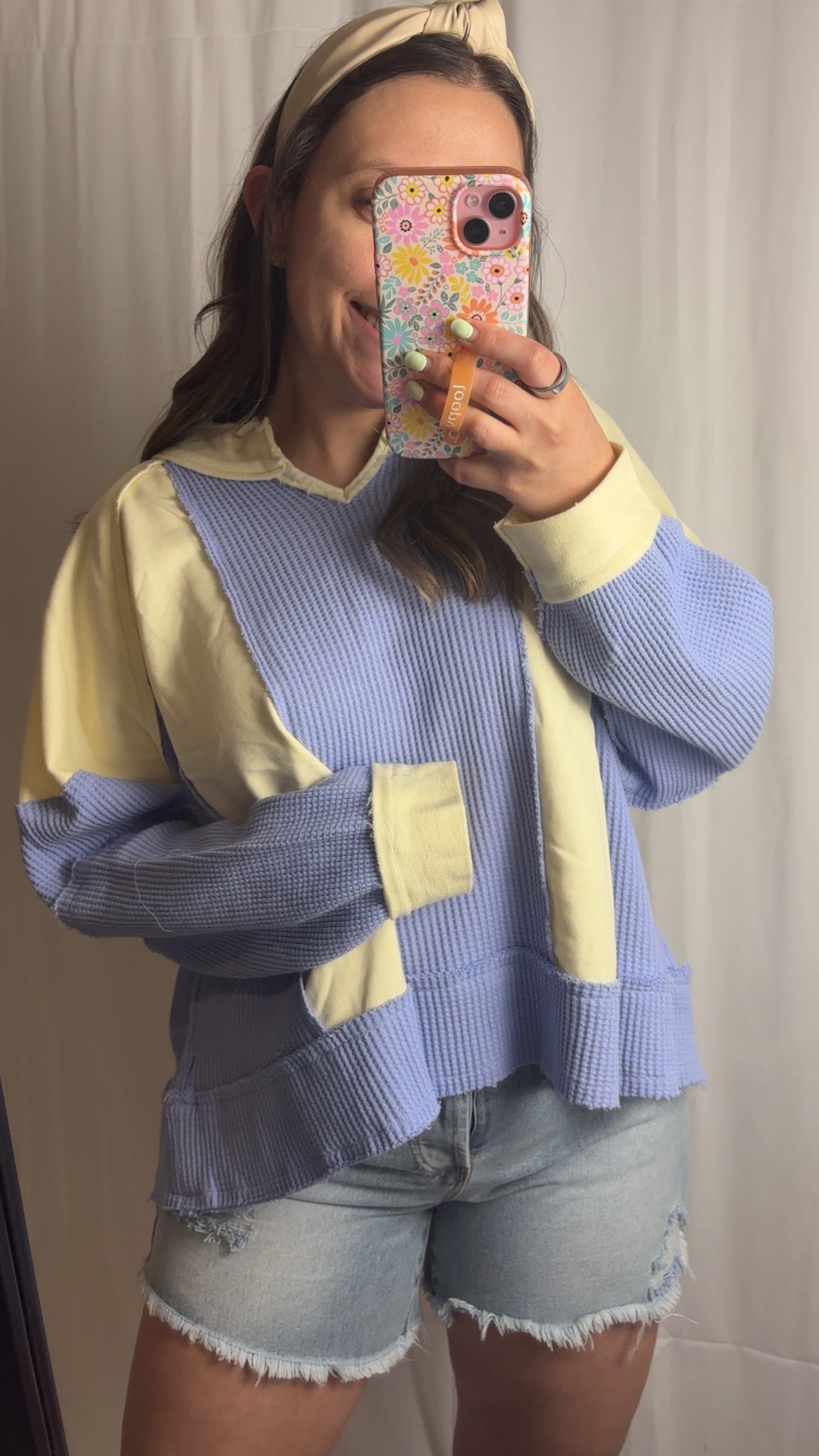 Waffle Knit Pullover - Blue
