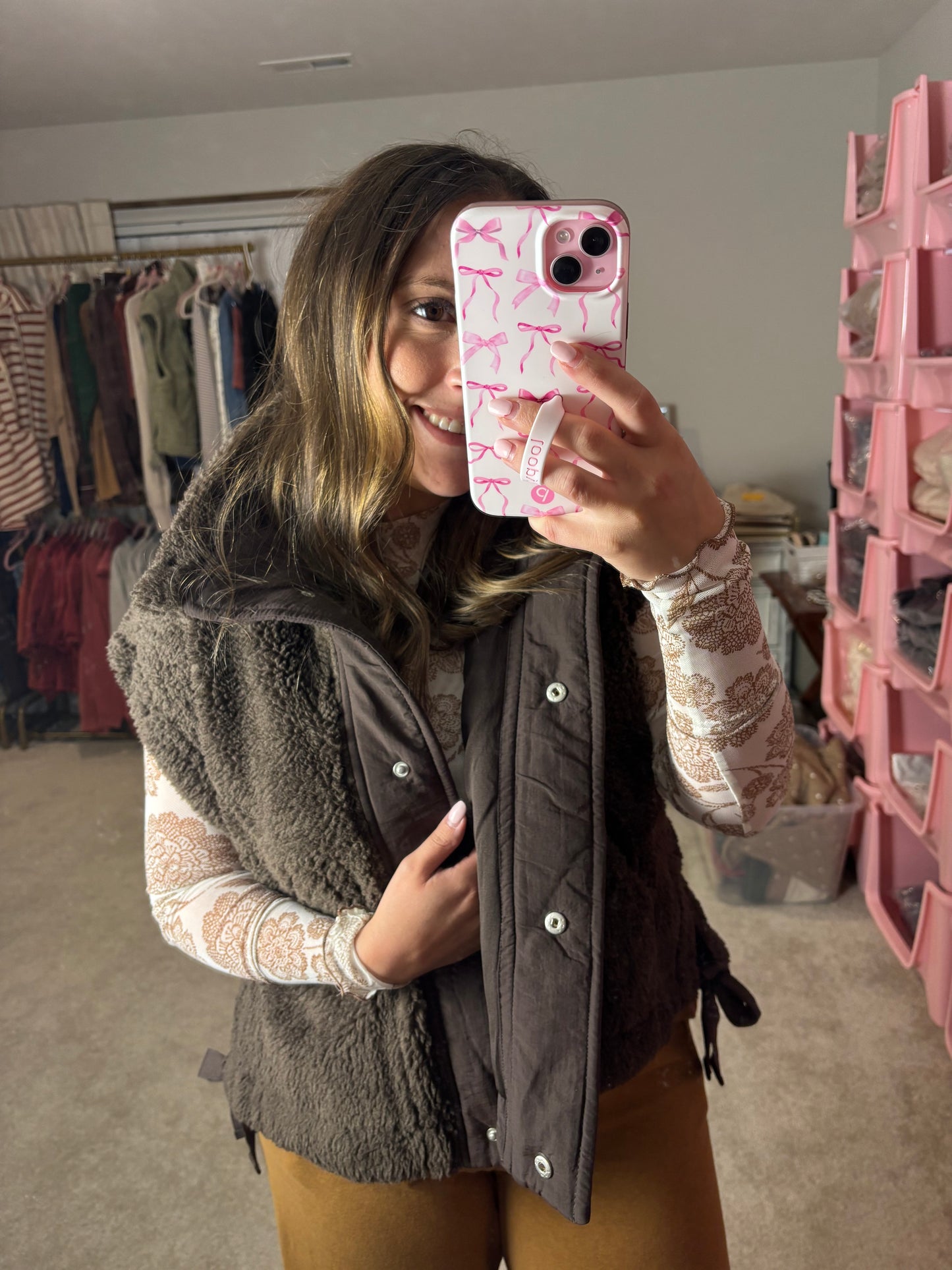 Fuzzy Side Tie Vest - 2 COLORS