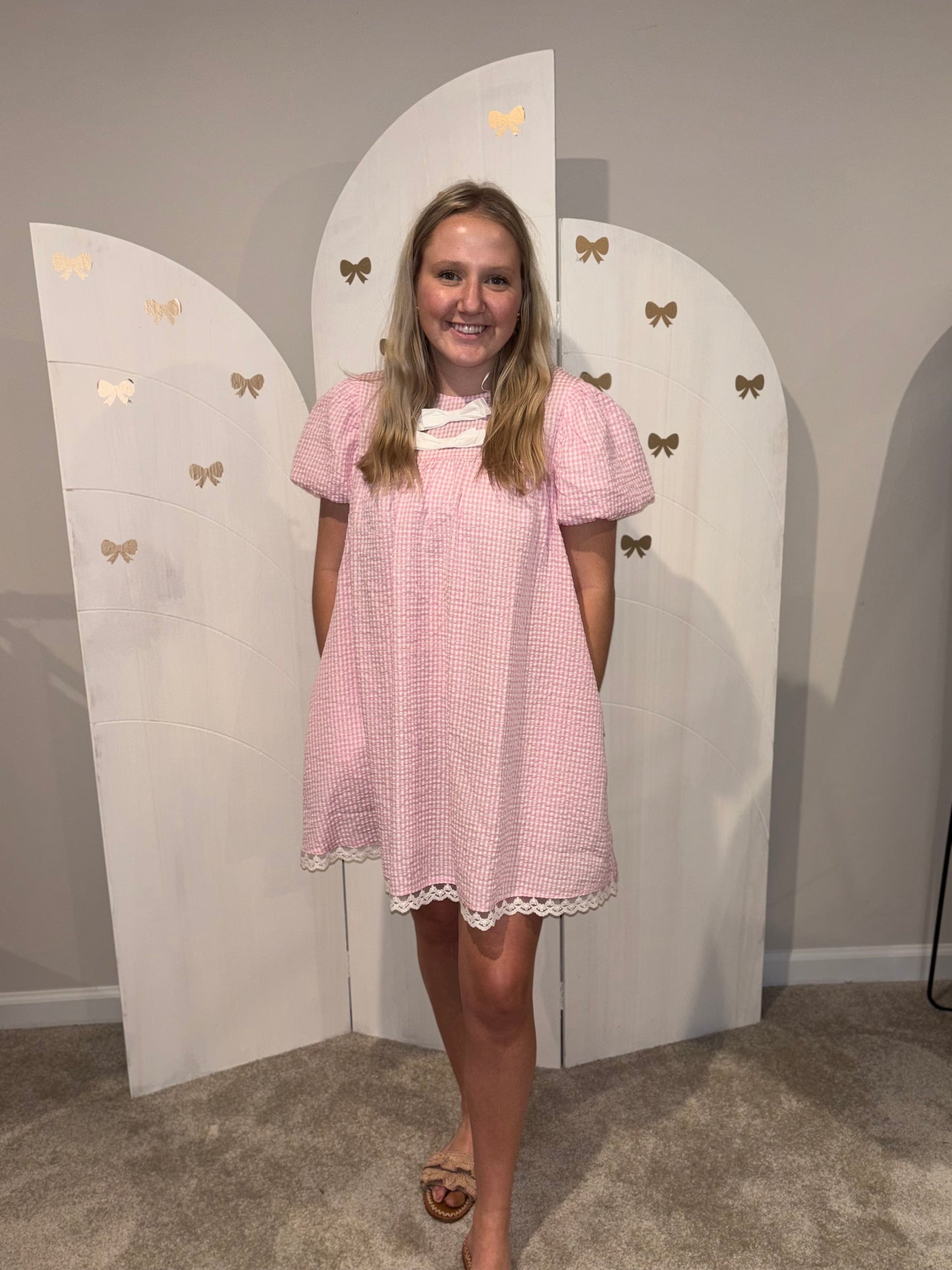 Pink Plaid Bow Dress
