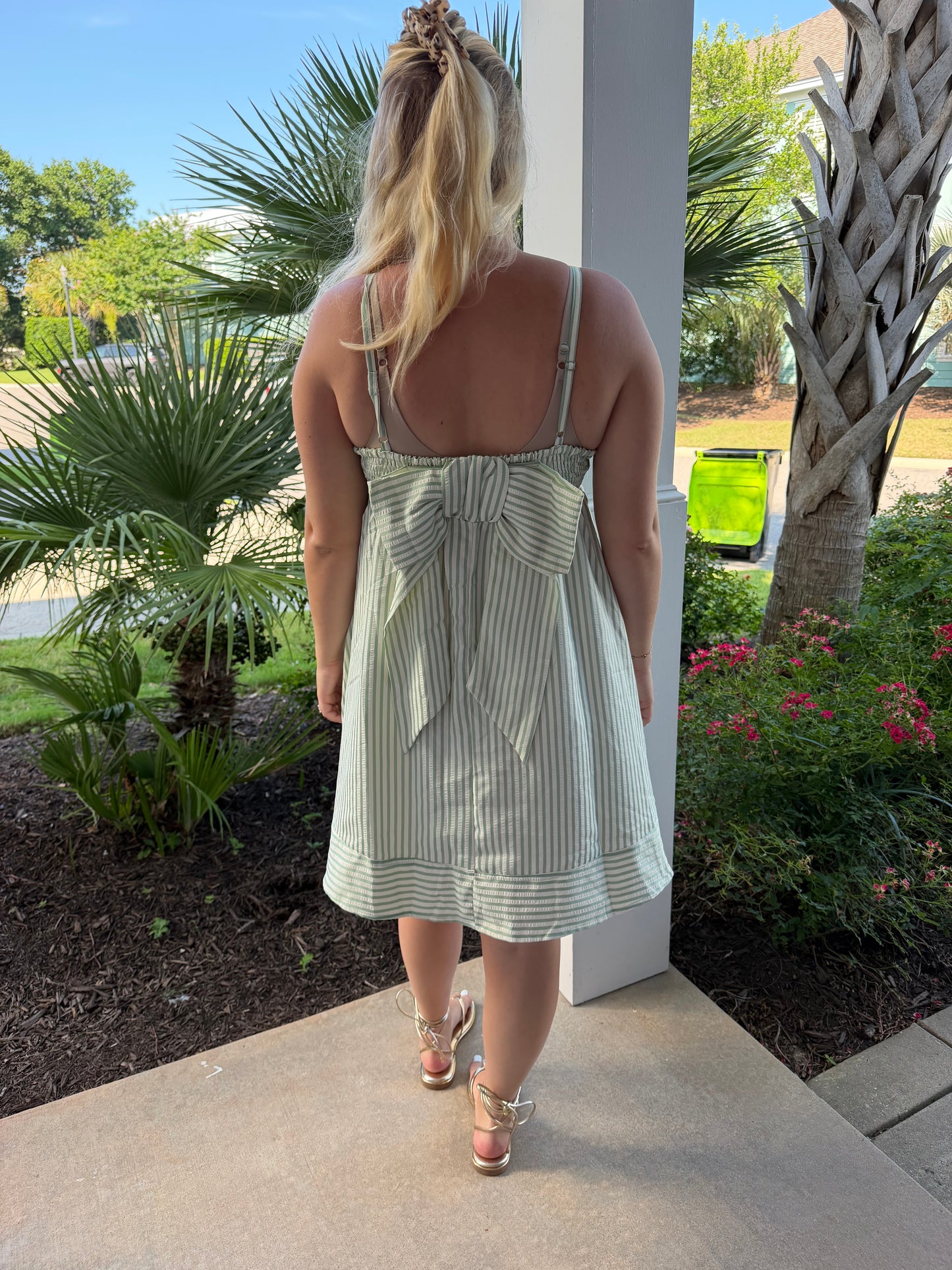 Striped Sage Bow Dress