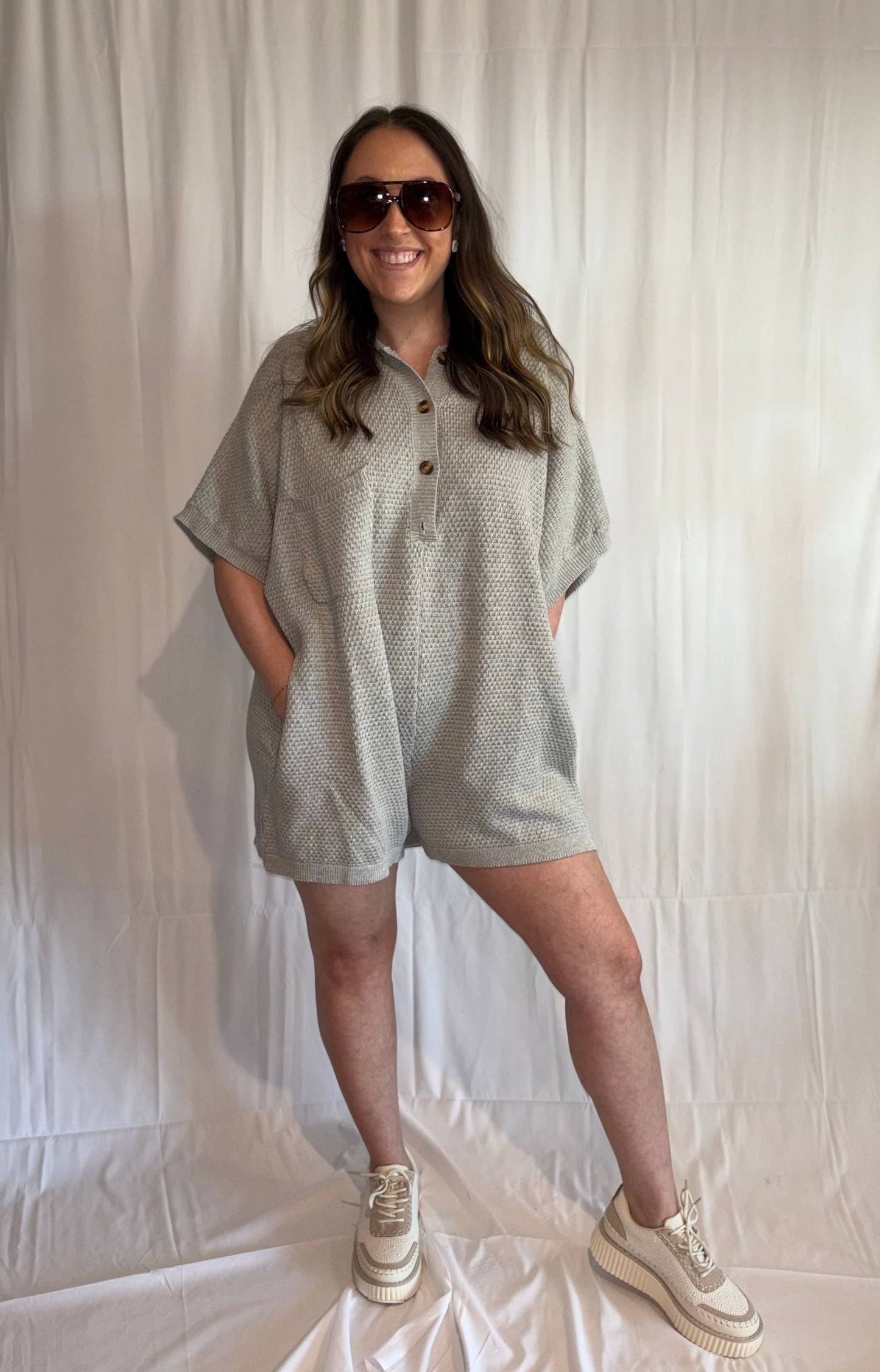 Waffle Knit Grey Romper