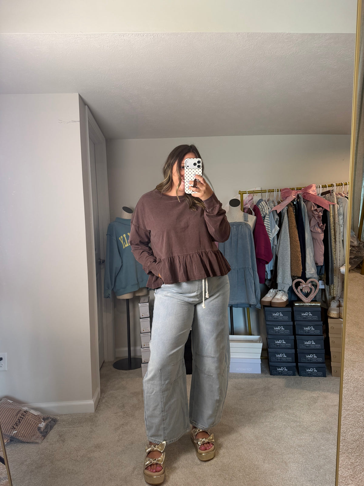 BROWN PEPLUM BUTTER TOP