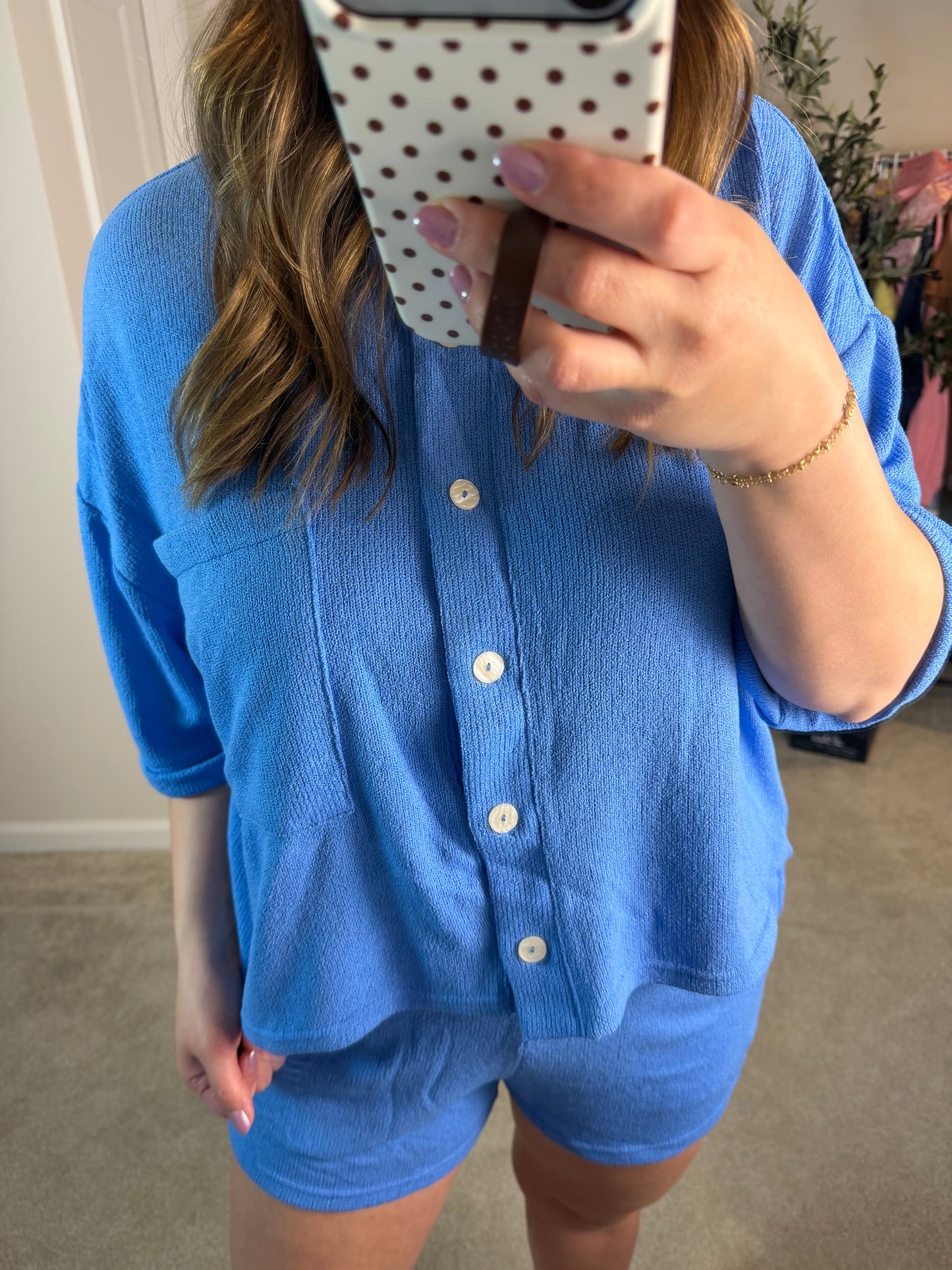COBALT CARDIGAN & SHORTS SET
