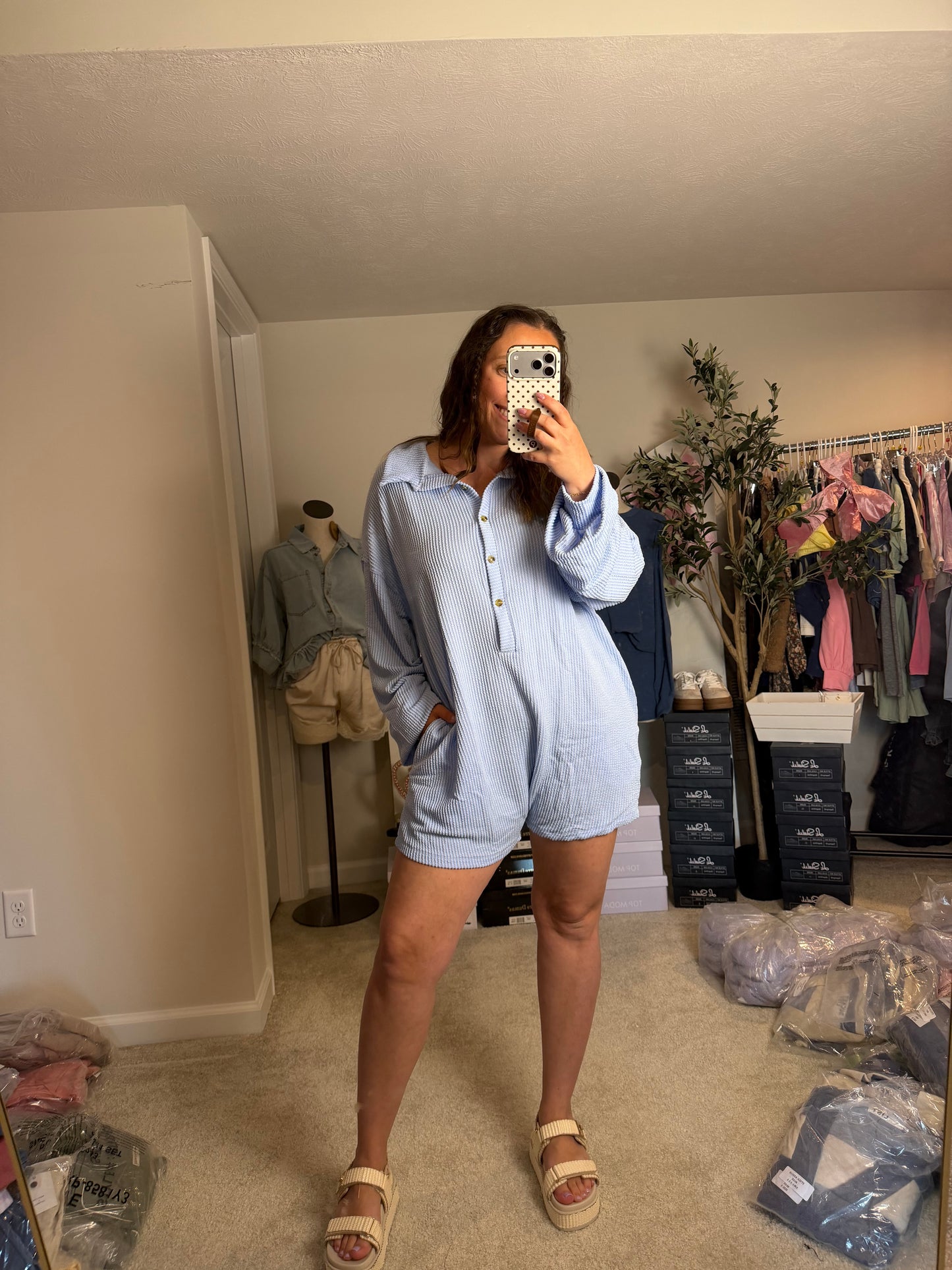 BABY BLUE RIBBED ROMPER