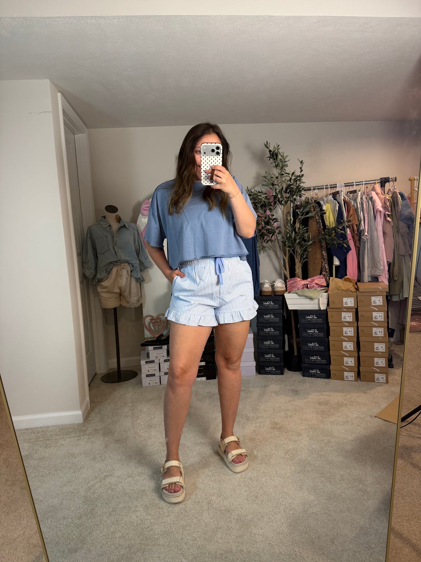 Striped Ruffle Hem Shorts