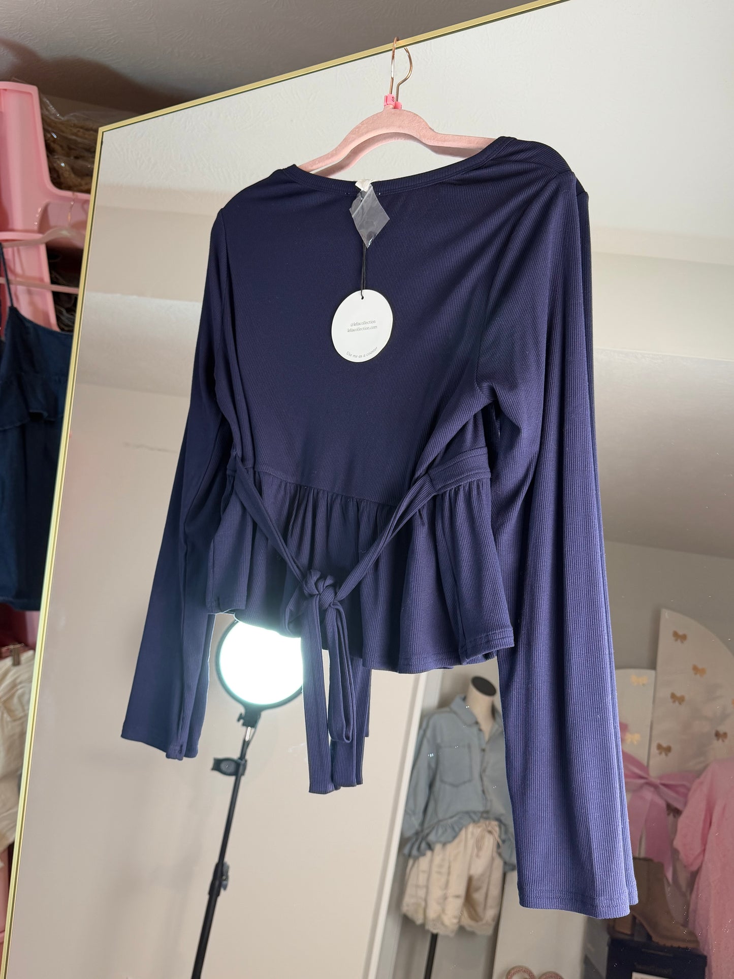 NAVY MODAL BABYDOLL TIE BACK TOP