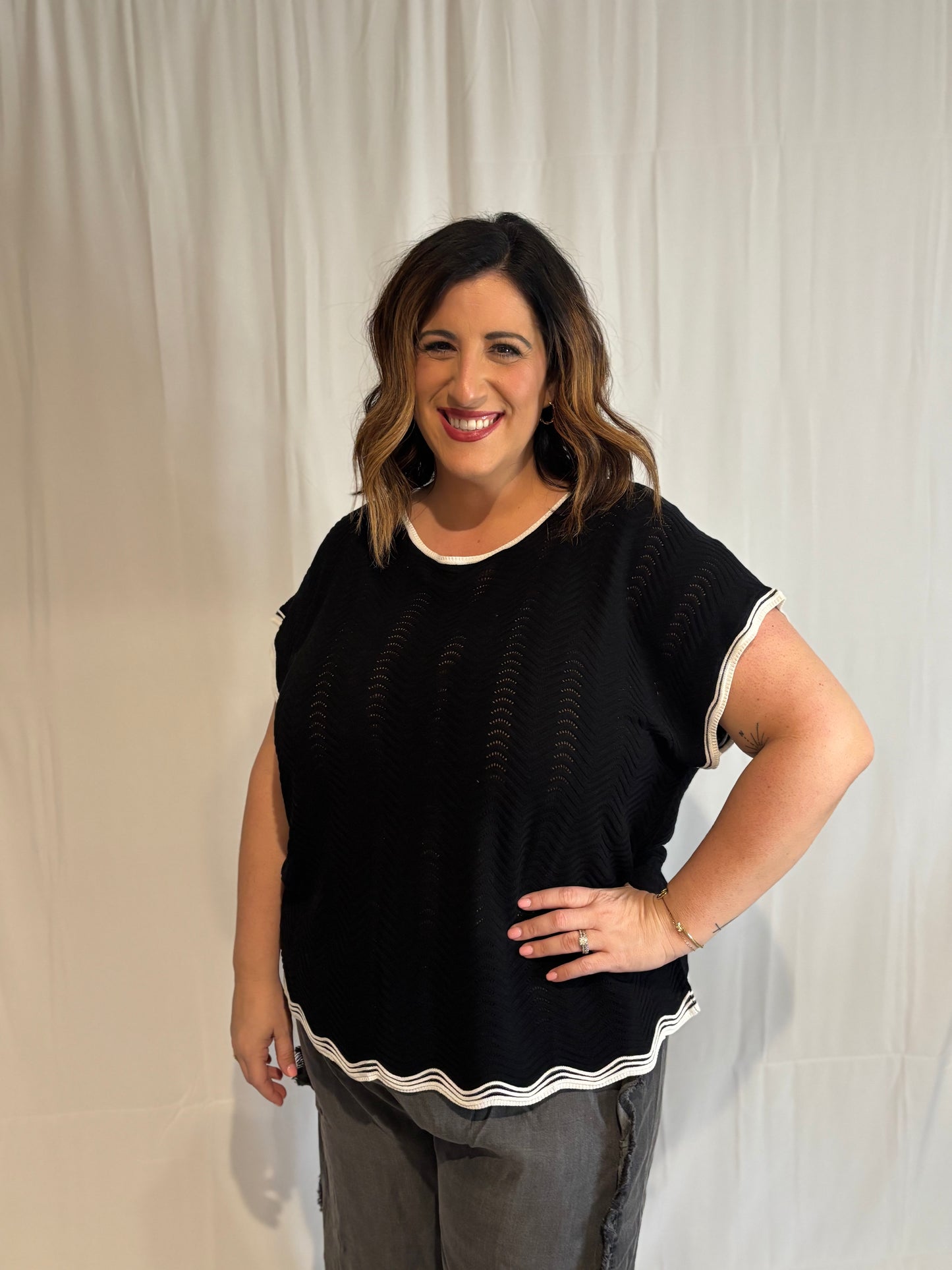 Wavy Crochet Knit Top - PLUS