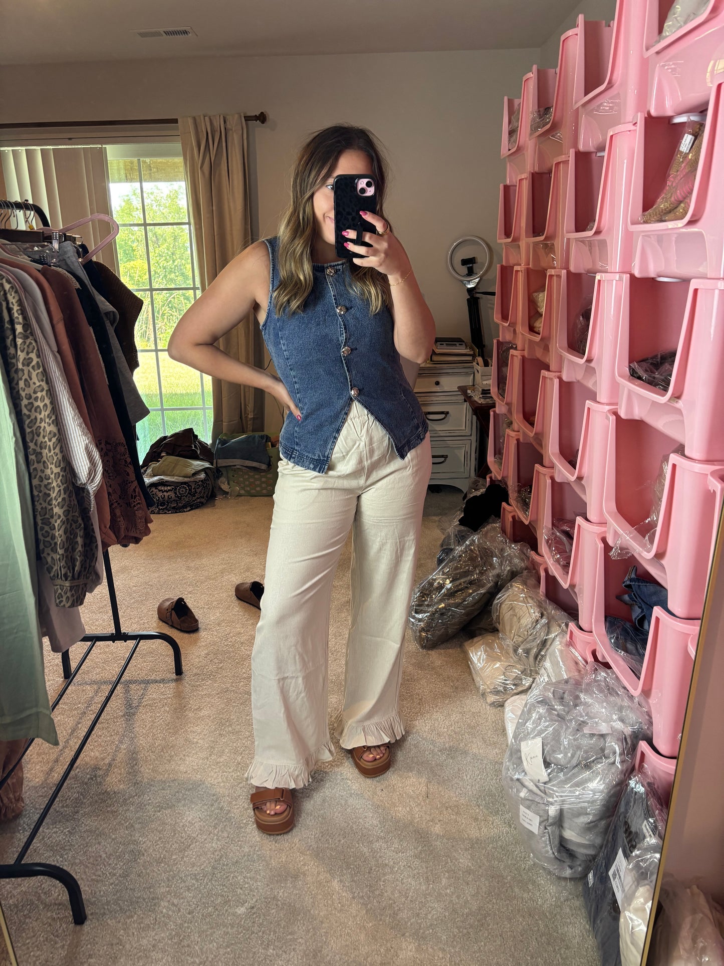 Ruffle Hem Linen Pants