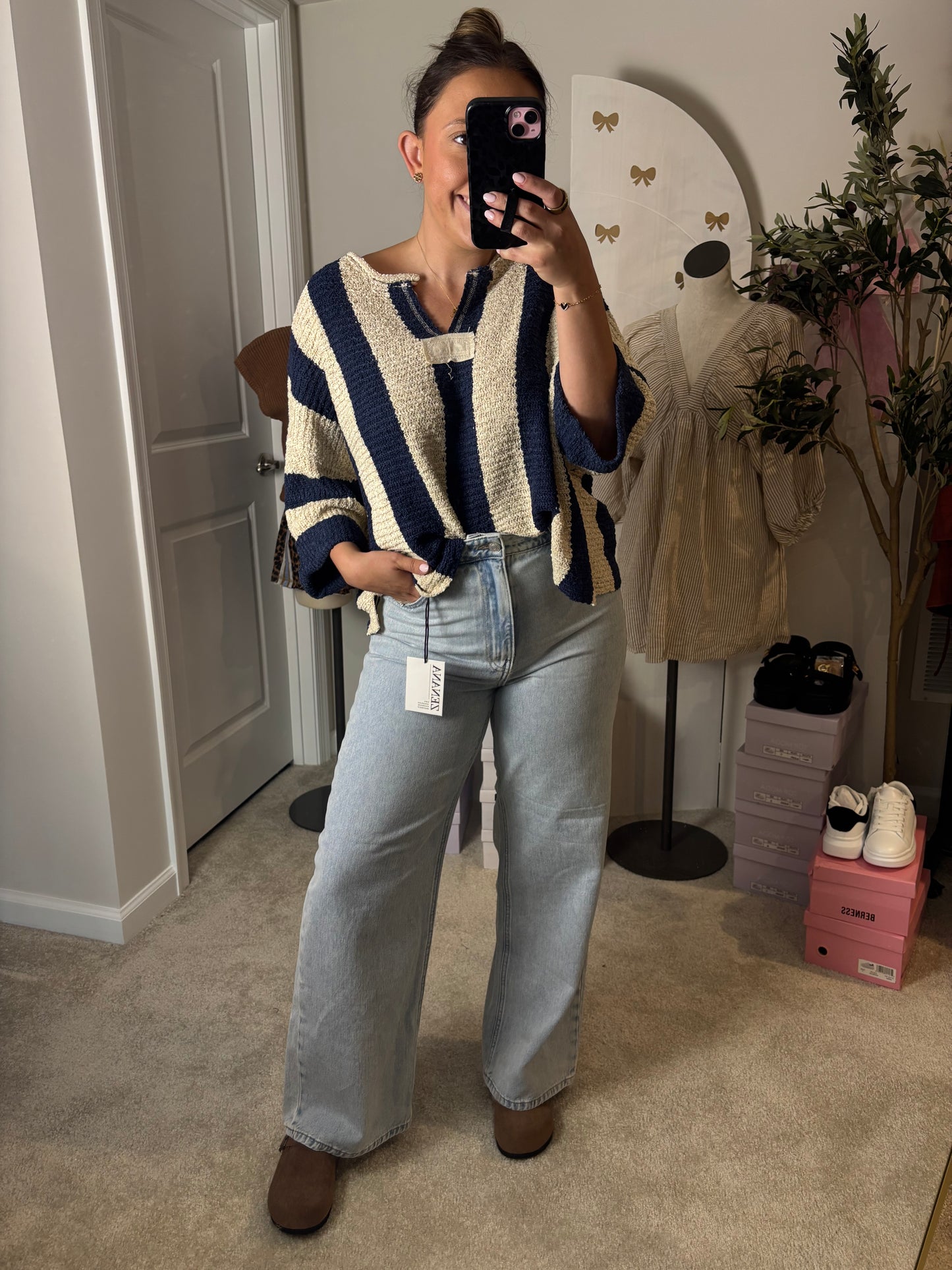 PRE ORDER (ship 10.10) Navy Striped Sweater Top