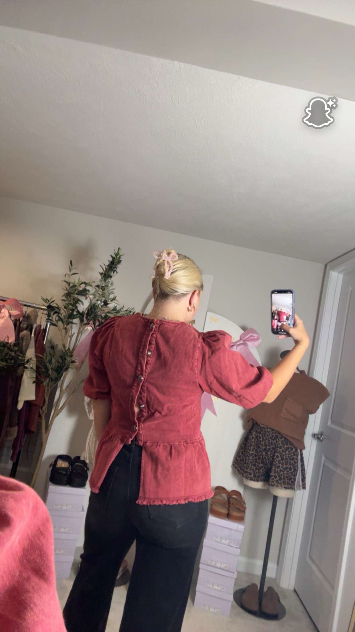 Cherry Back Button Blouse