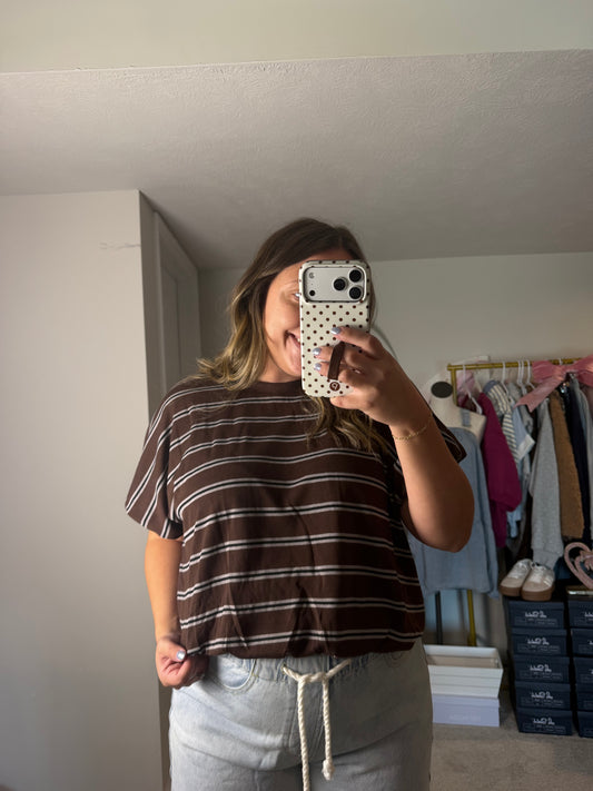 BROWN STRIPED BUBBLE TEE