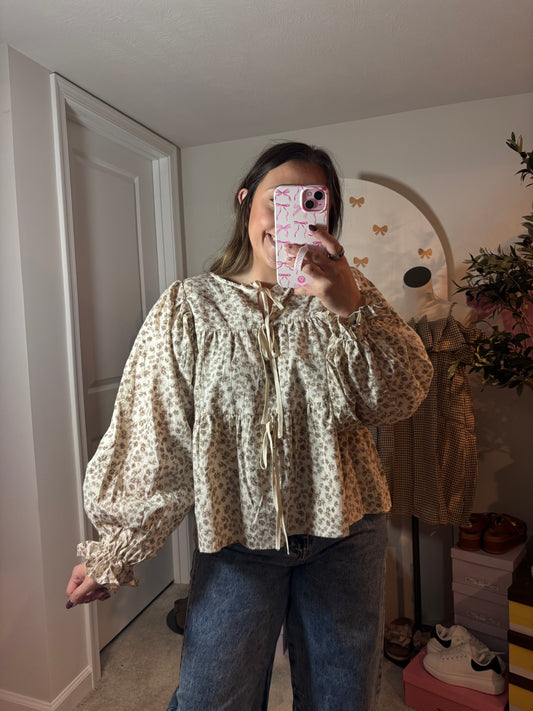 Floral Peplum Tie Front Blouse
