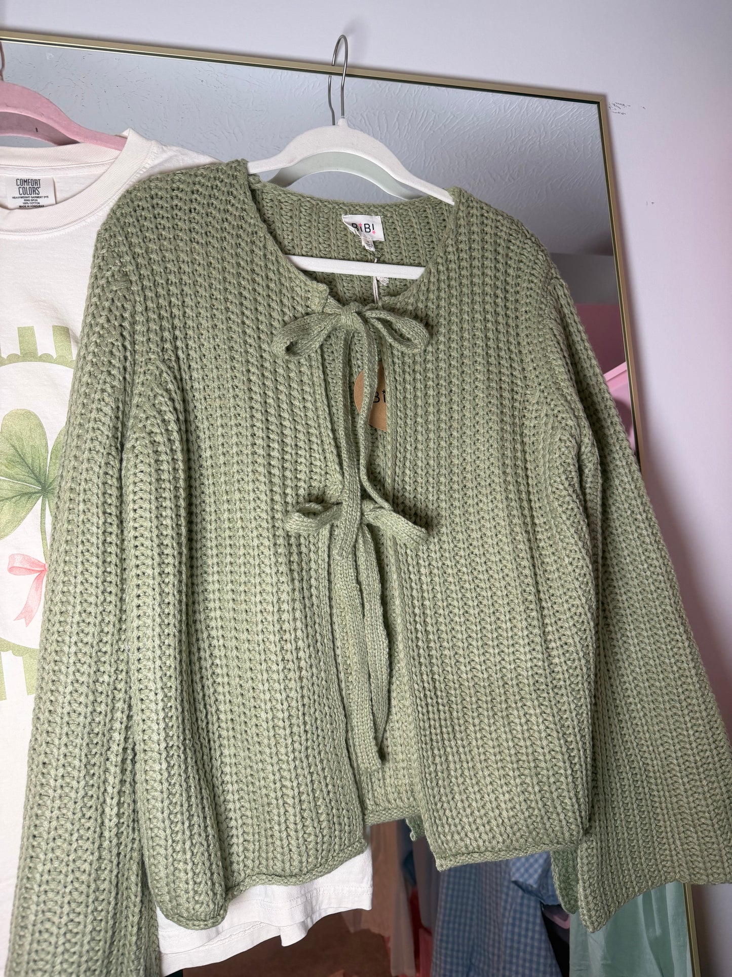 LT. OLIVE BOW CARDIGAN