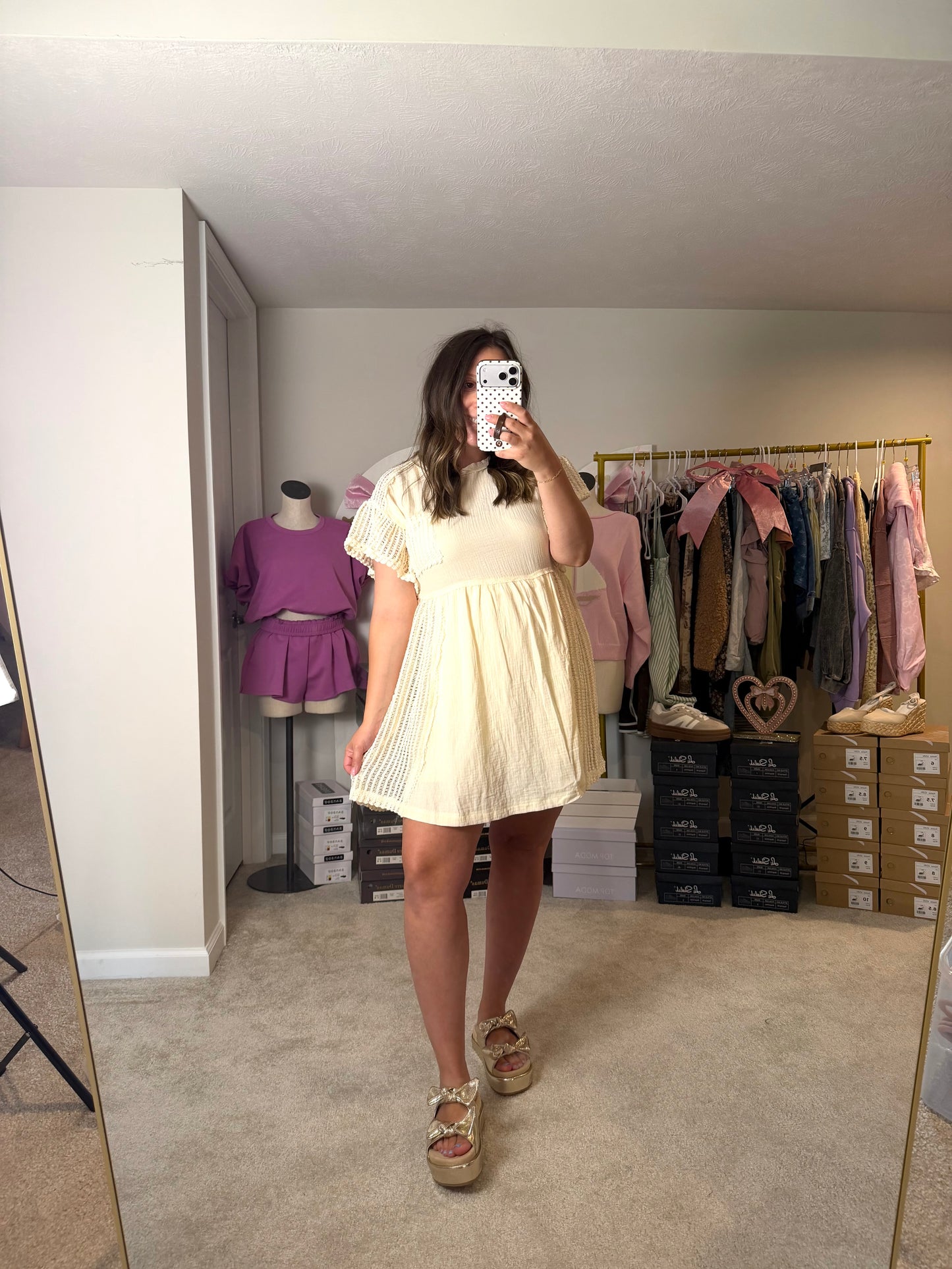 Waffle Knit Cream Mini Dress