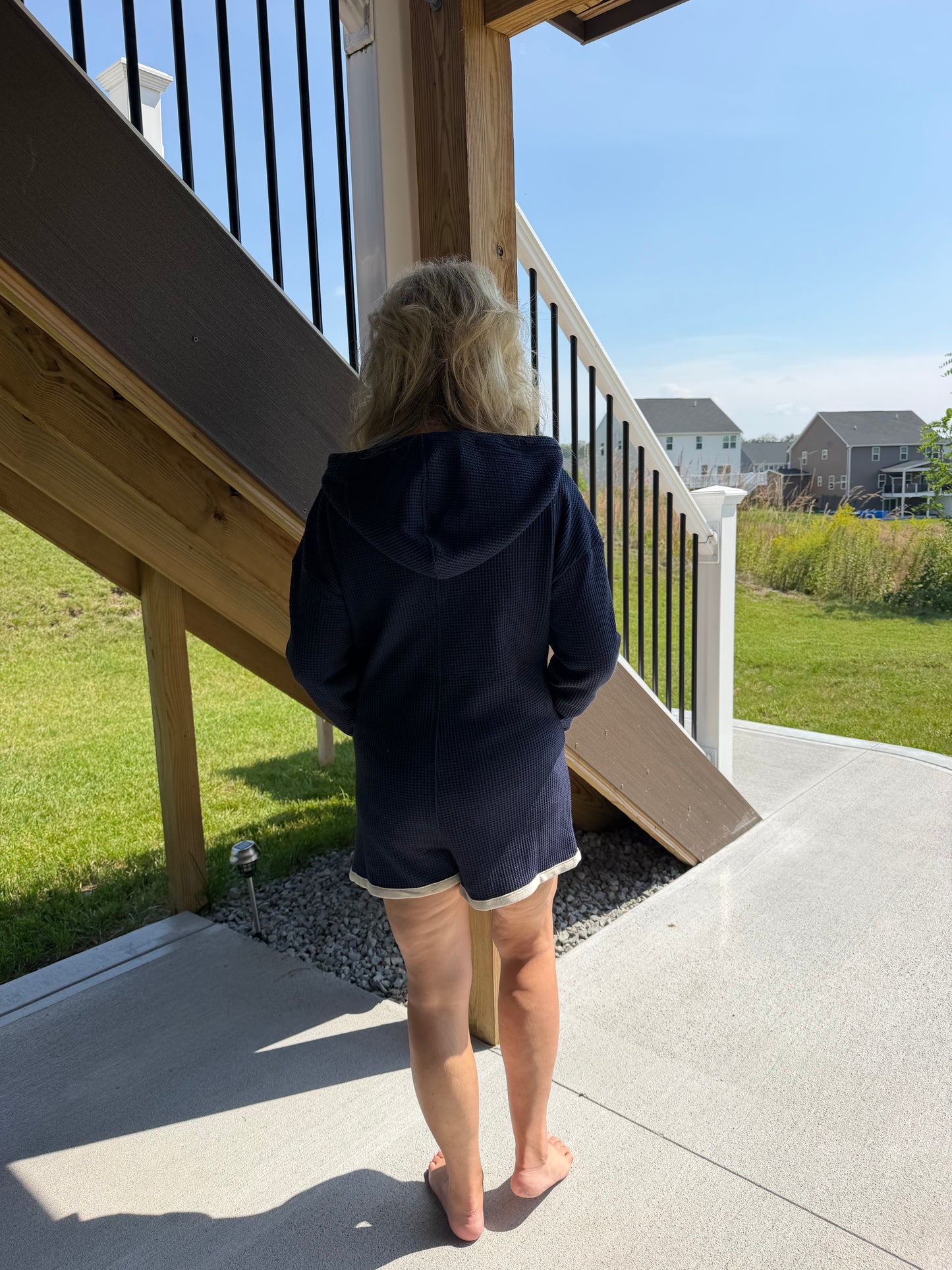 Navy Waffle Romper
