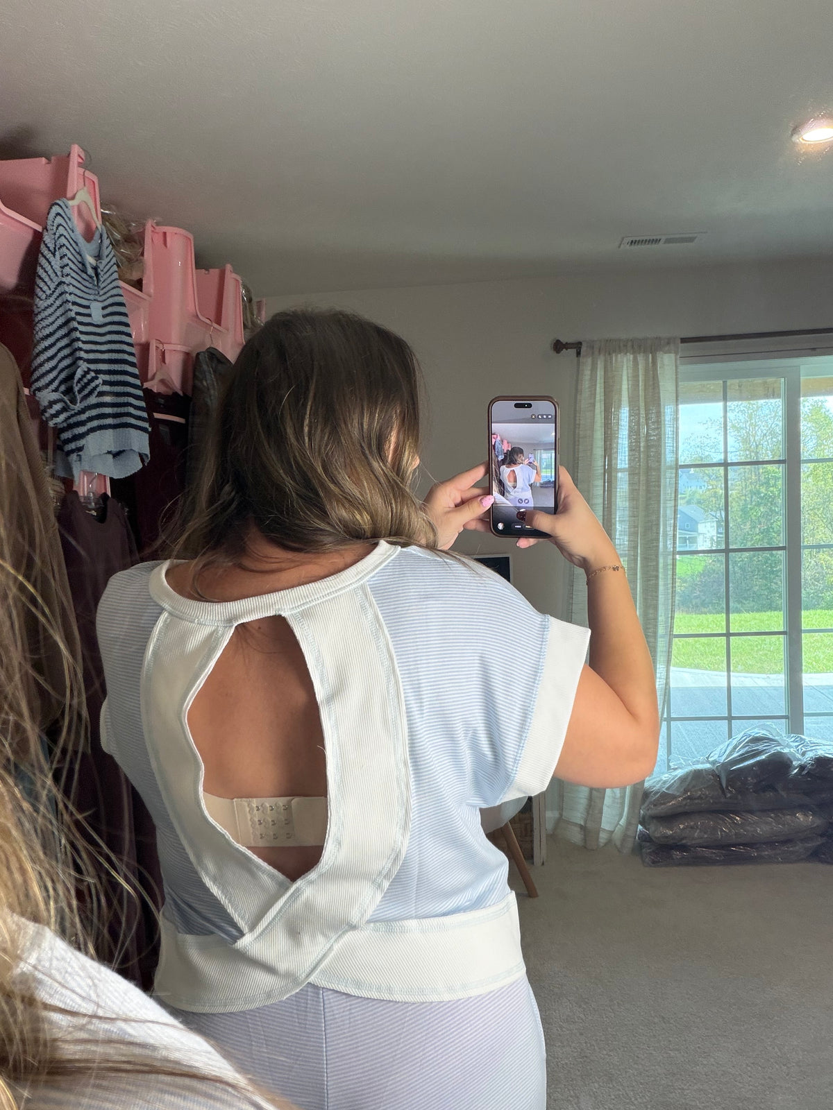 BABY BLUE STRIPED OPEN BACK SET