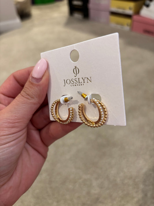 Pearl/Gold Twist Mini Hoops