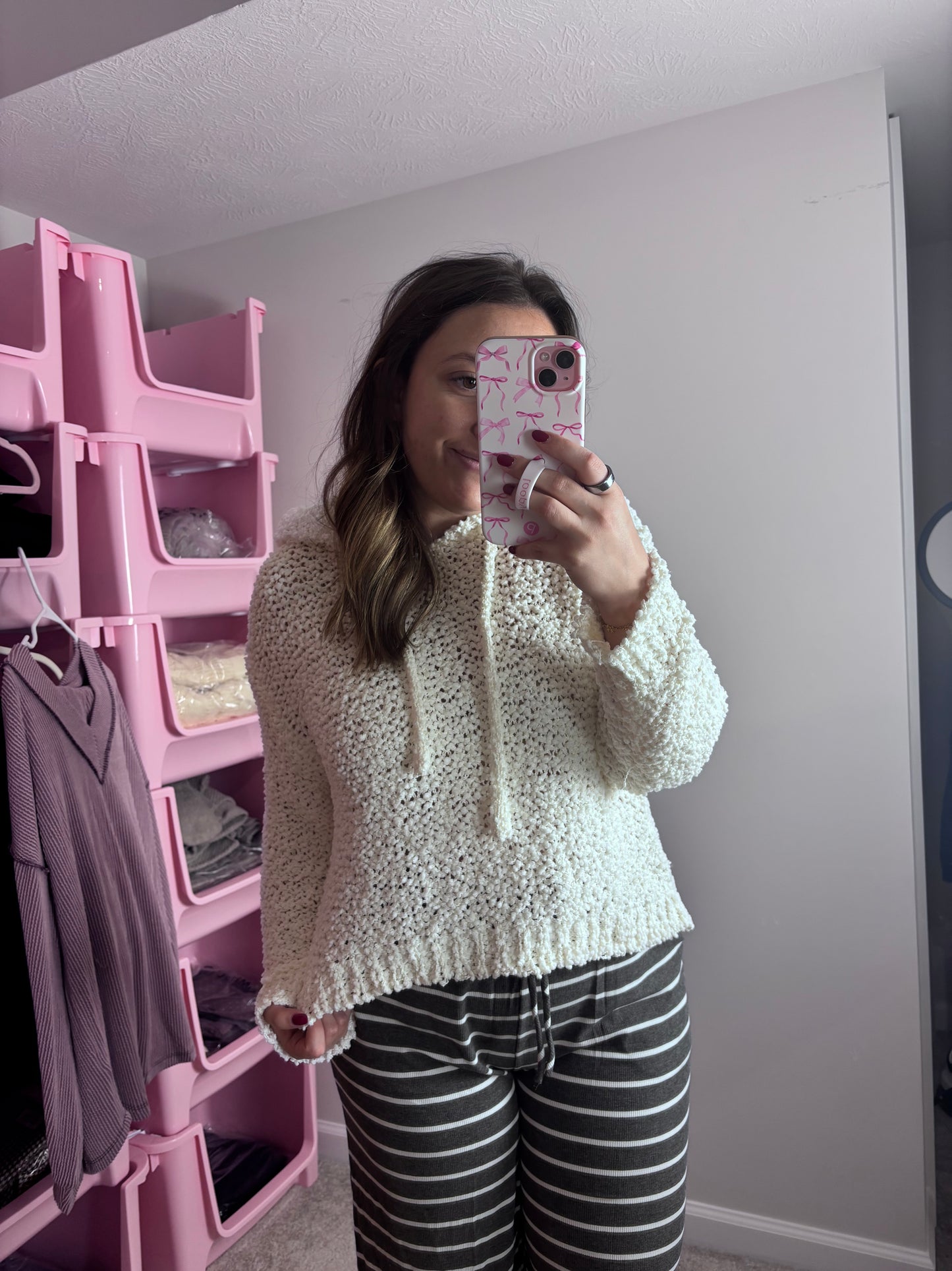 Popcorn Knit Hooded Sweater