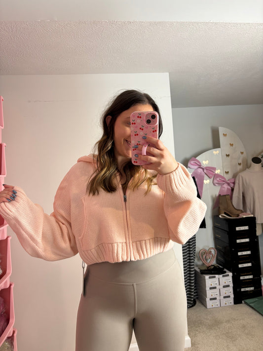 THE KAYLA ~ BABY PINK KNIT ZIP UP HOODIE