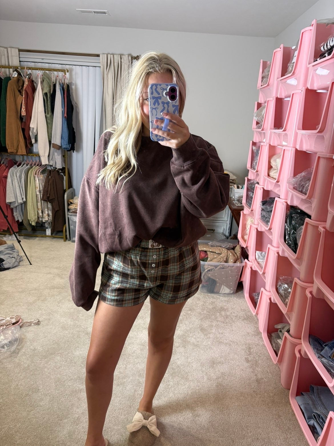 Brown/Mint Plaid Shorts