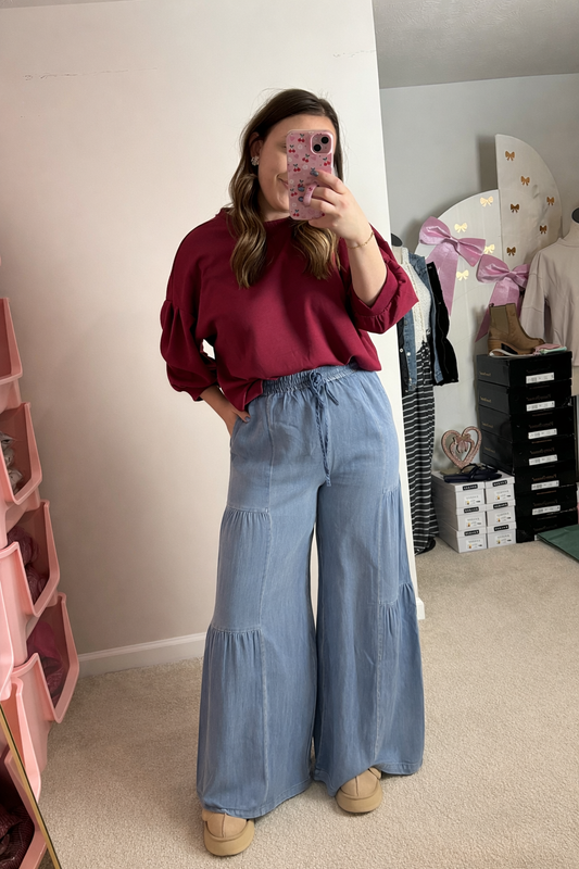 THE JESS ~ TIERED CHAMBRAY DENIM PANTS