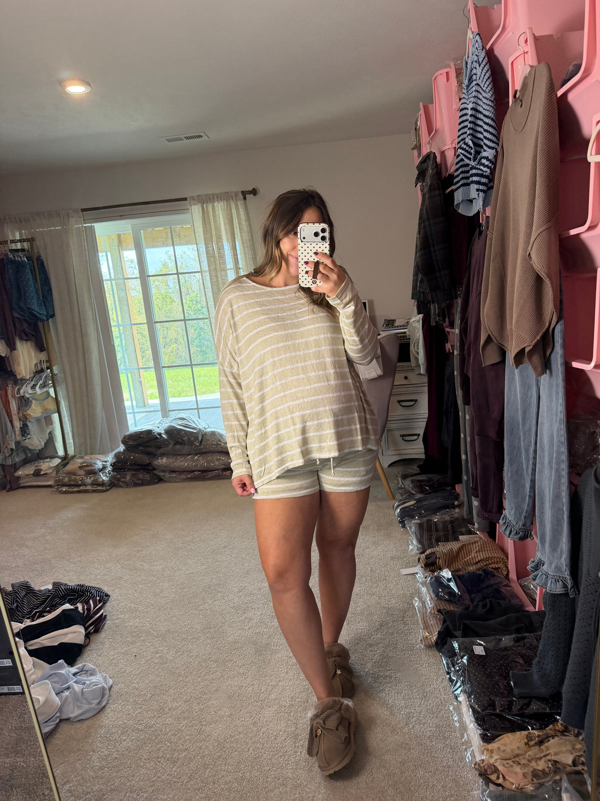 Taupe Striped Lightweight Set