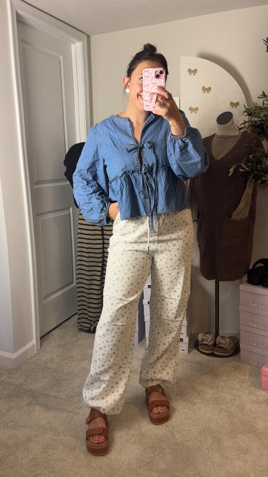 Cream Floral Denim