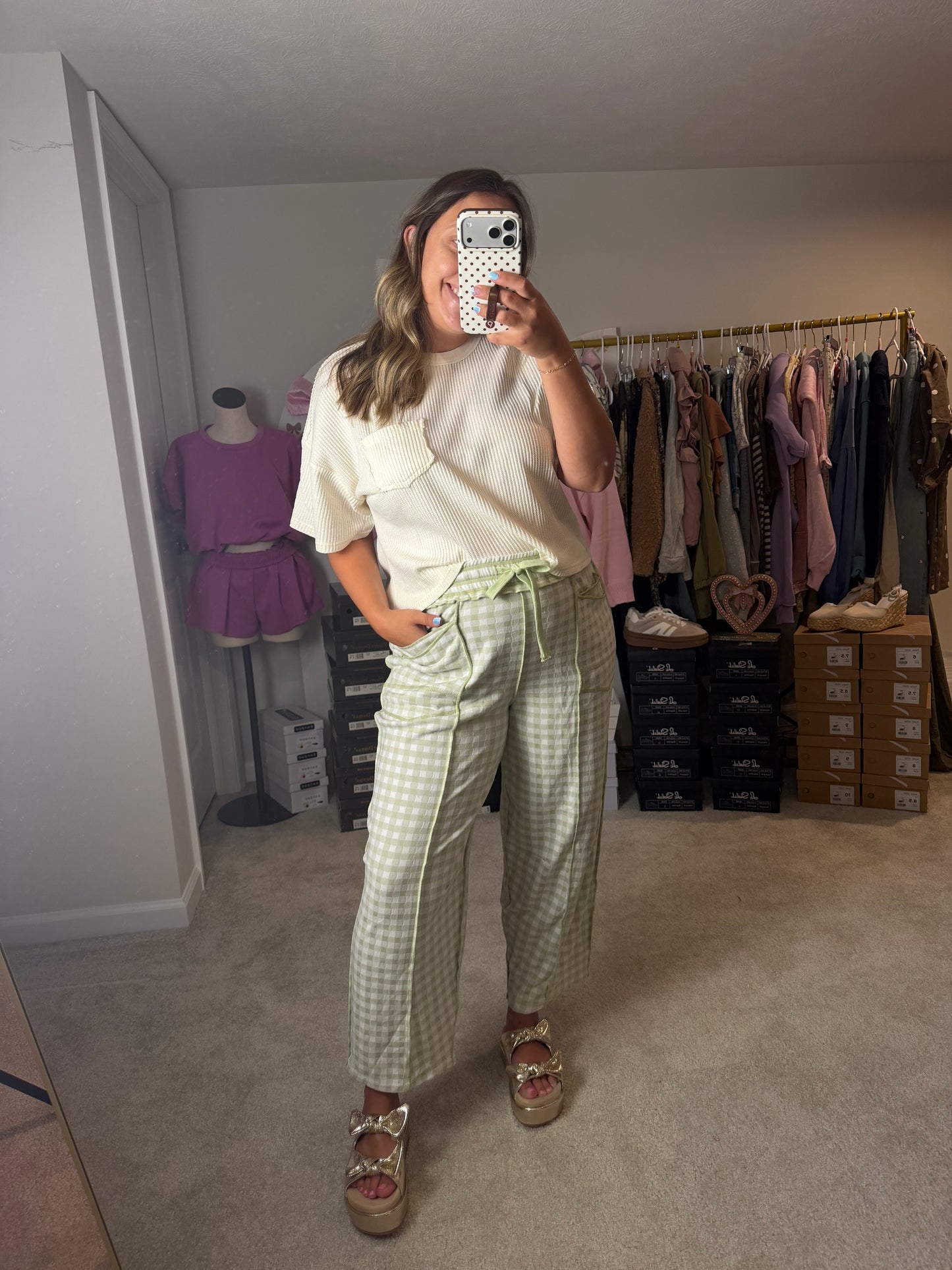 Cream Waffle Knit Tee