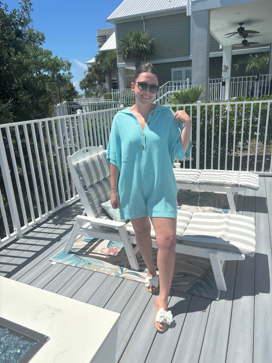 Ocean Breeze Waffle Knit Romper