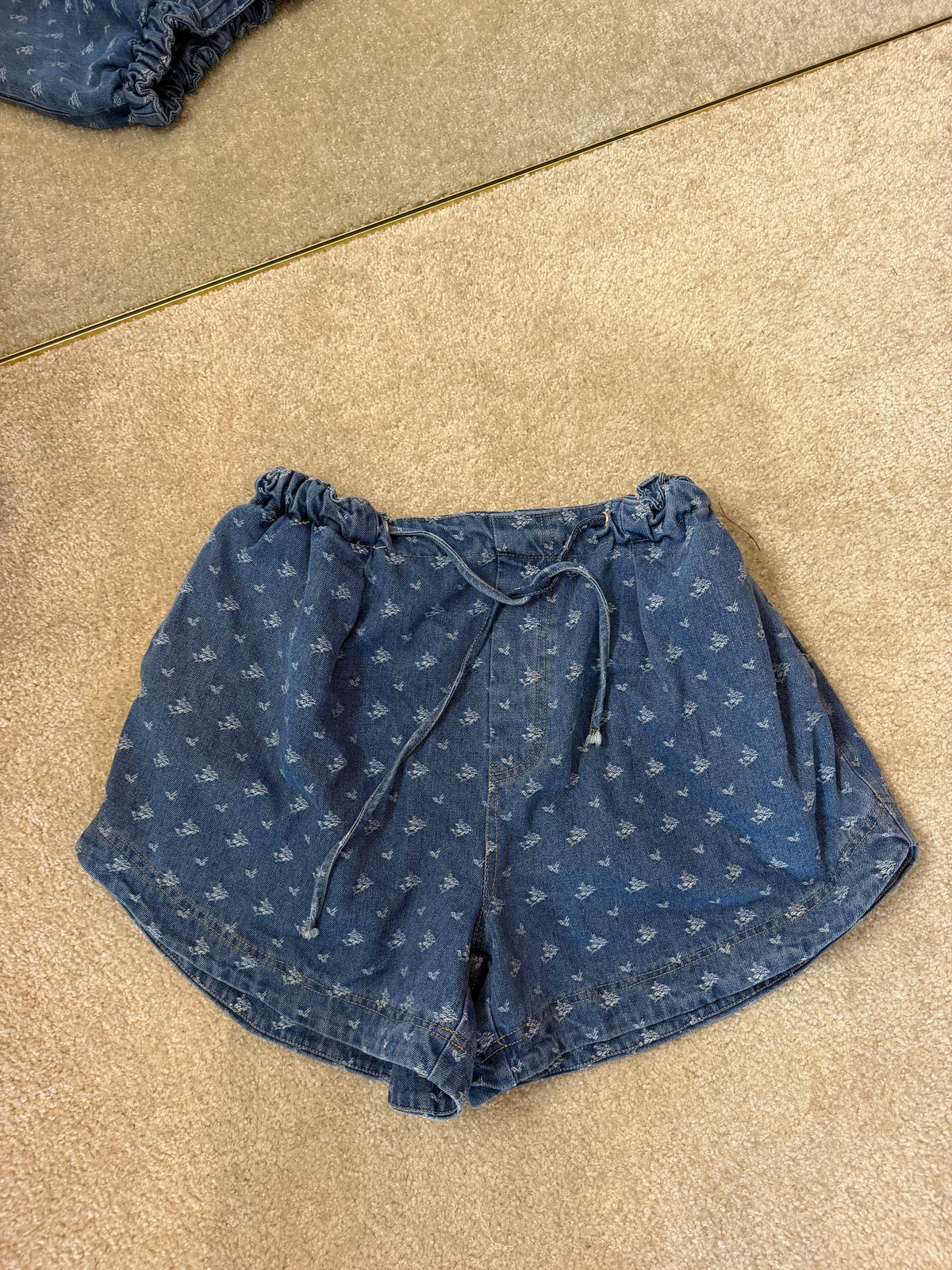 Floral Drawstring Denim Shorts