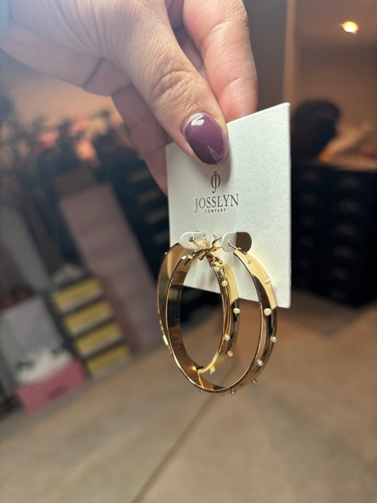 Gold Pearl Hoops