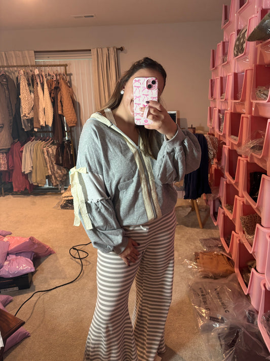 Lace Bow Zip-Up Hoodie