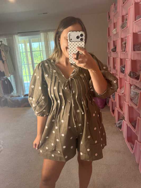 Chocolate Brown Dot Denim Romper