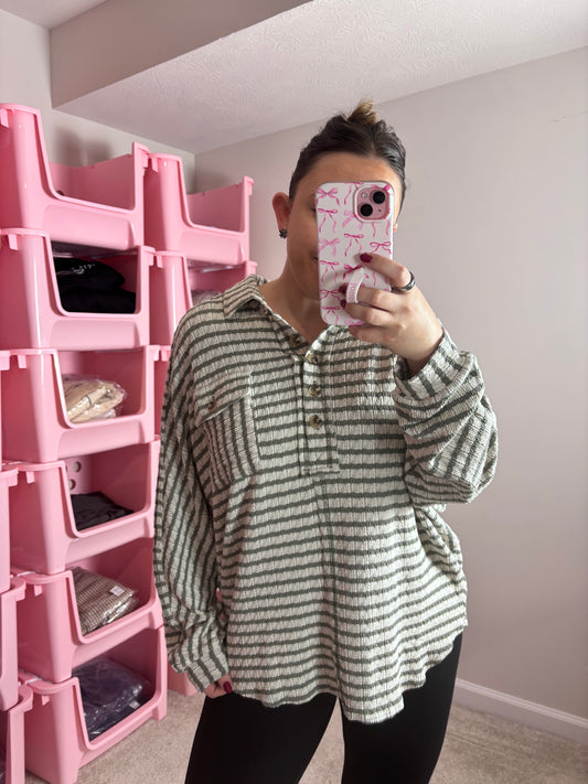 Oversized Textured Stripe Long sleeve - HUNTER GREEN/CREAM