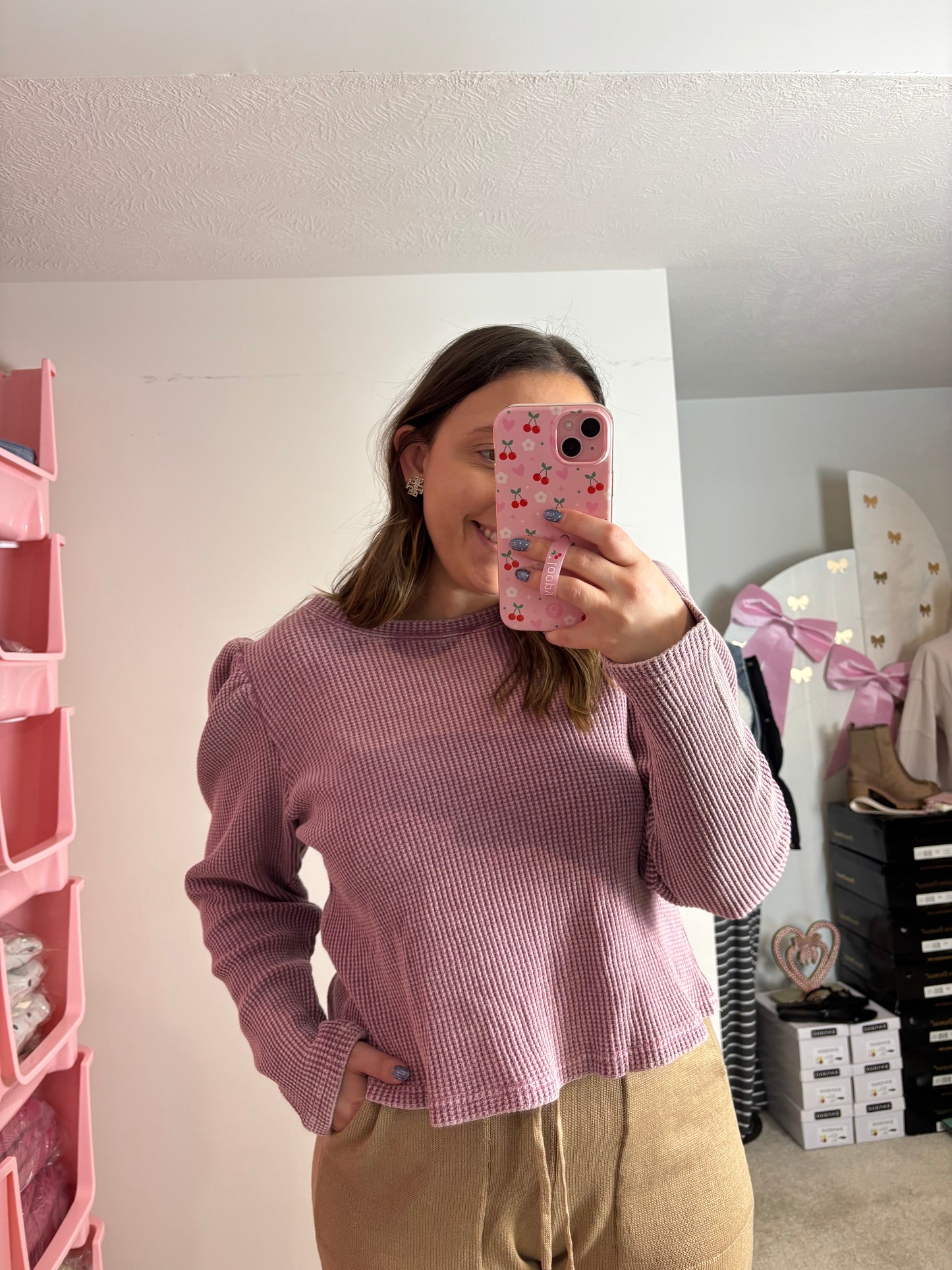 THE ANA ~ PURPLE WAFFLE KNIT LONG SLEEVE