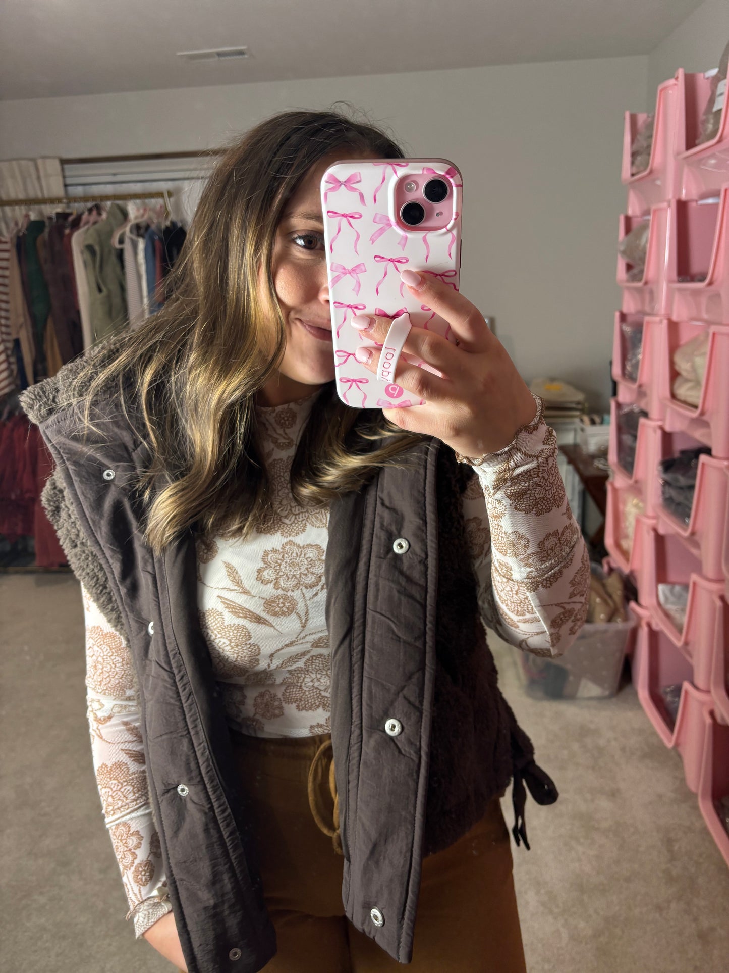 Chocolate Floral Mesh Top