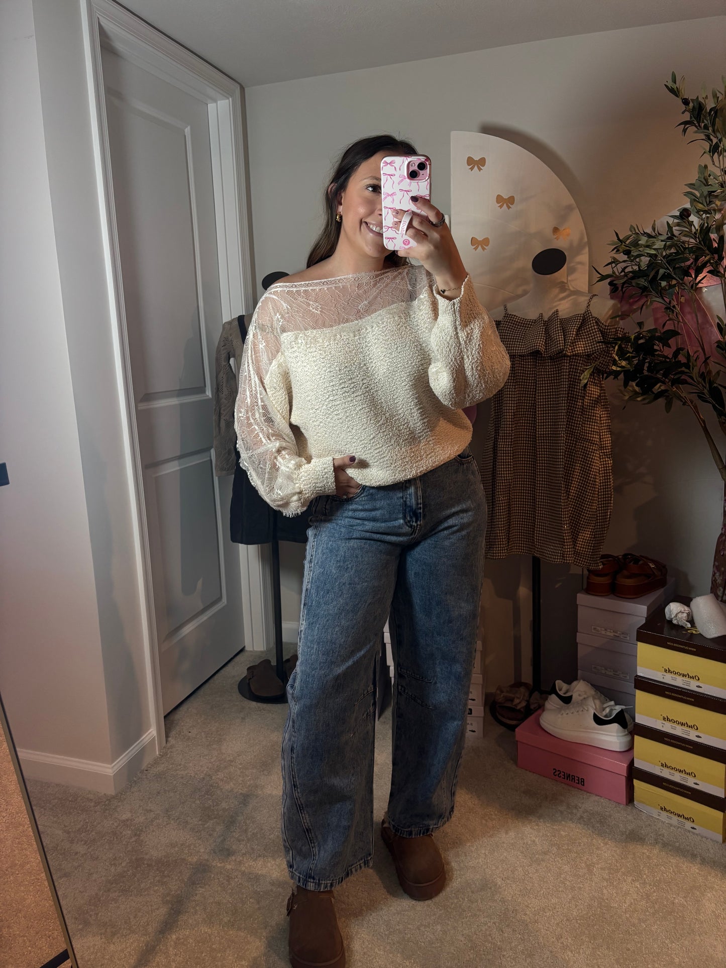 Boat Neck Lace Trimmed Sweater