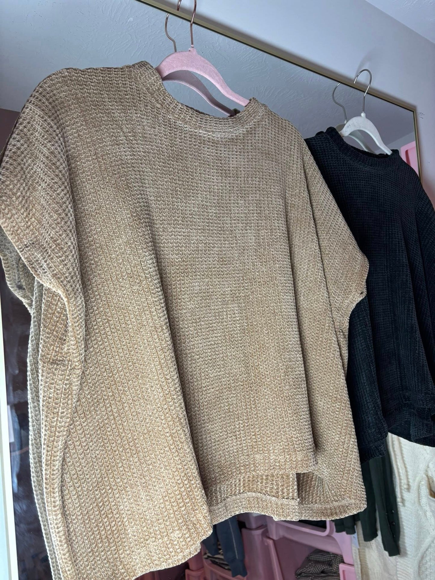 Chenille Waffle Cap Sleeve Sweater - 2 COLORS